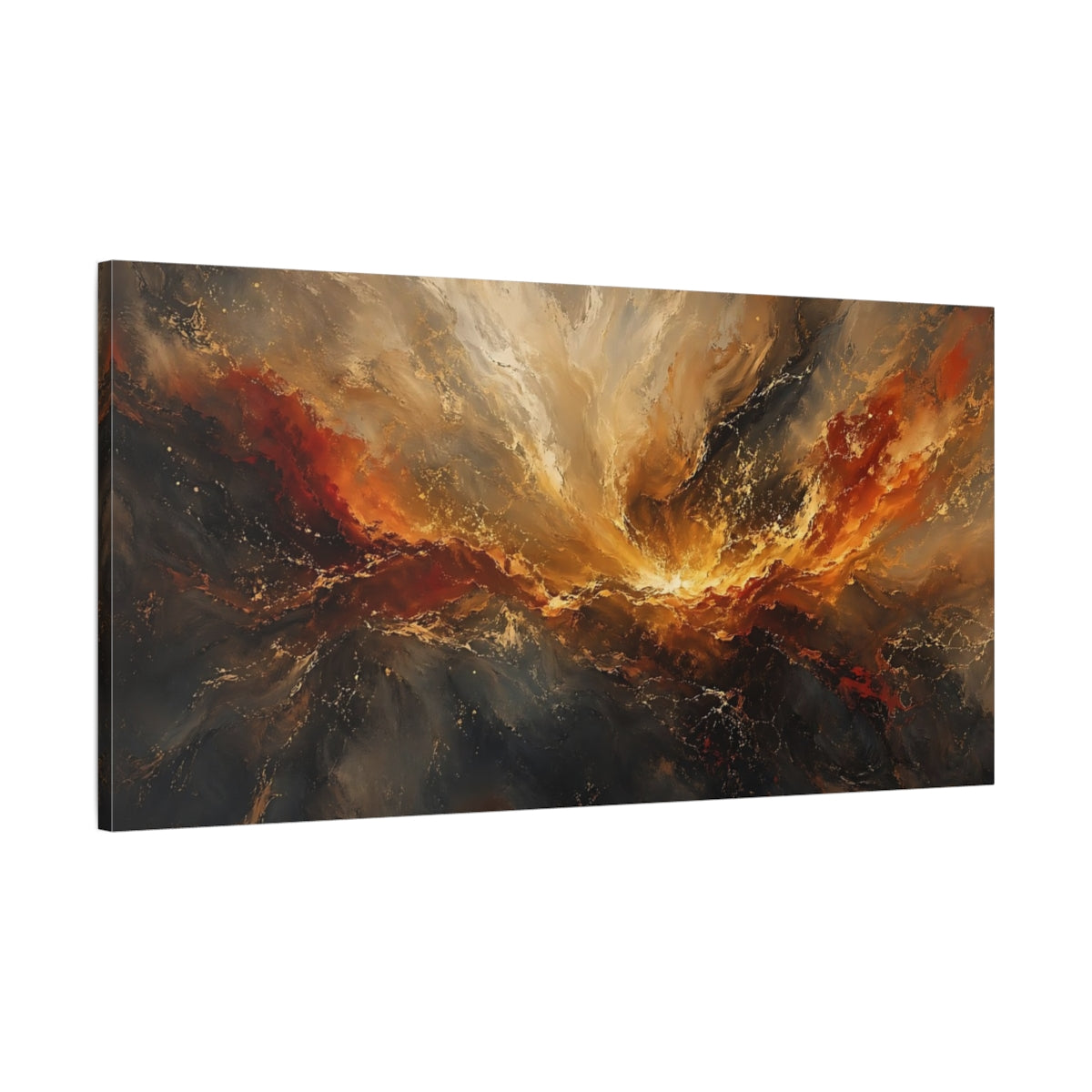 Main Mockup. Abstract Abstract Swirl Gold And Black shown as stretched canvas wall art