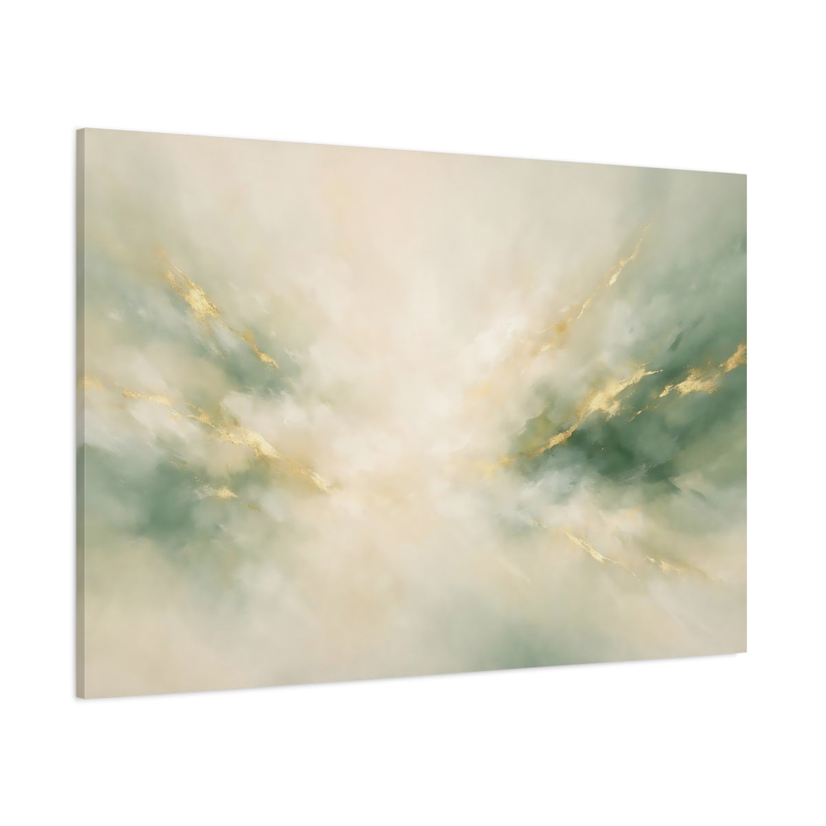Main Mockup. Abstract Abstract Swirl Green Gold Abstract shown as stretched canvas wall art