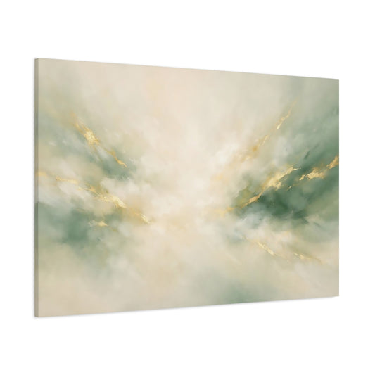 Main Mockup. Abstract Abstract Swirl Green Gold Abstract shown as stretched canvas wall art