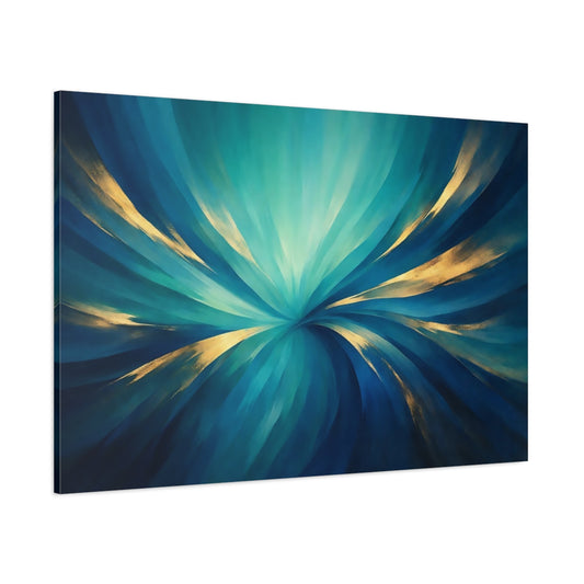 Main Mockup. Abstract Abstract Swirl Teal And Gold shown as stretched canvas wall art