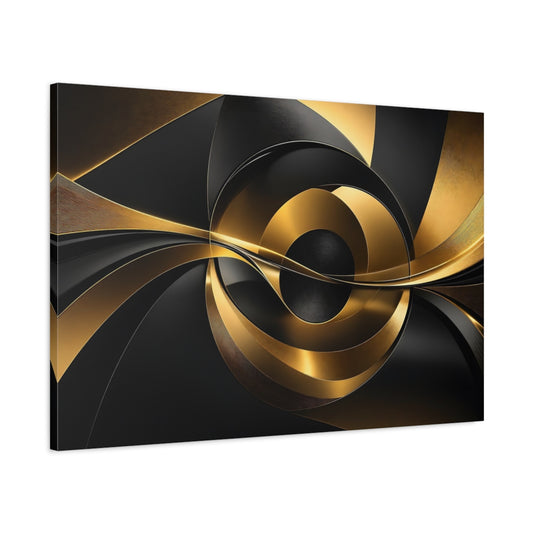 Main Mockup. Abstract Abstract Swirls Black And Gold shown as stretched canvas wall art