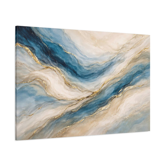 Abstract Abstract Swirls Blue Gold Abstract shown as stretched canvas wall art
