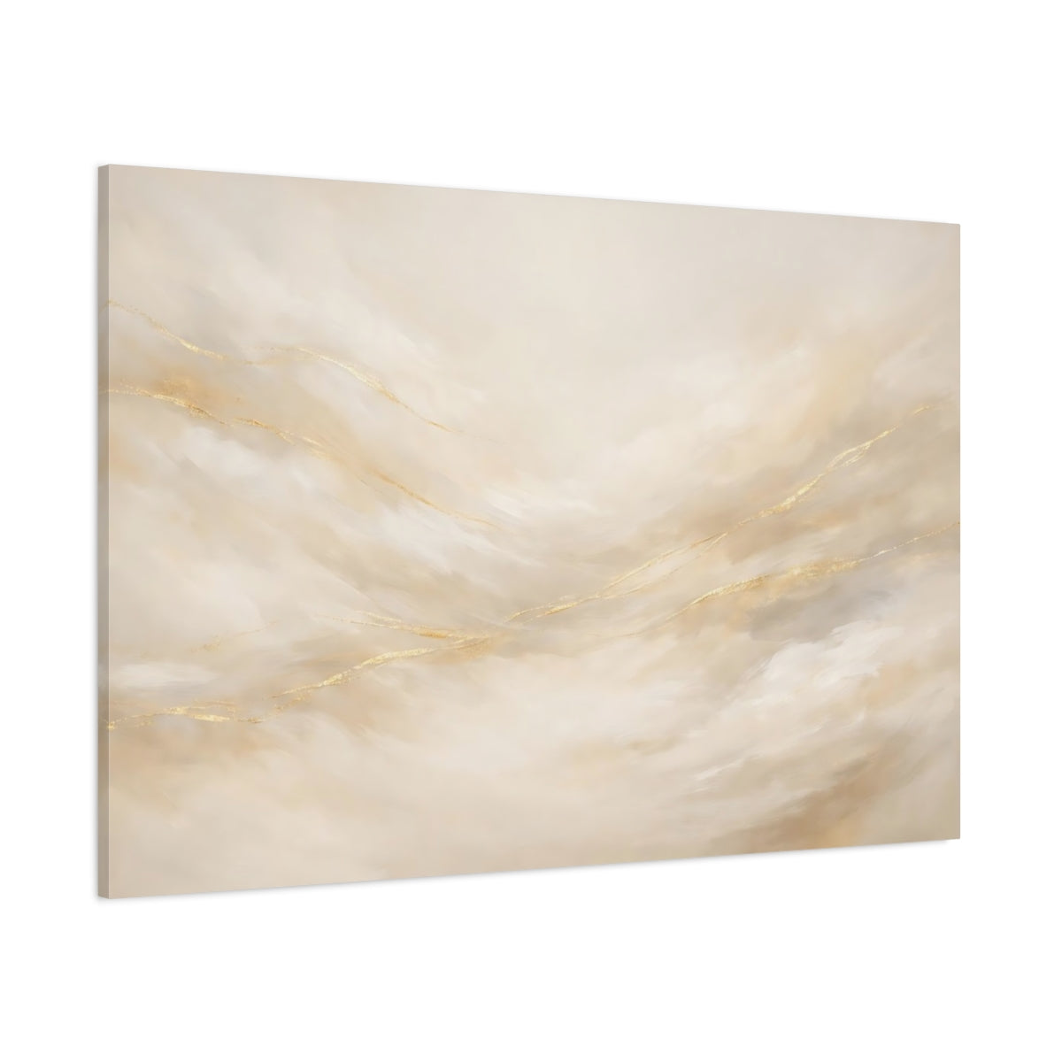 Main Mockup. Abstract Abstract Swirls Cream Gold Abstract shown as stretched canvas wall art