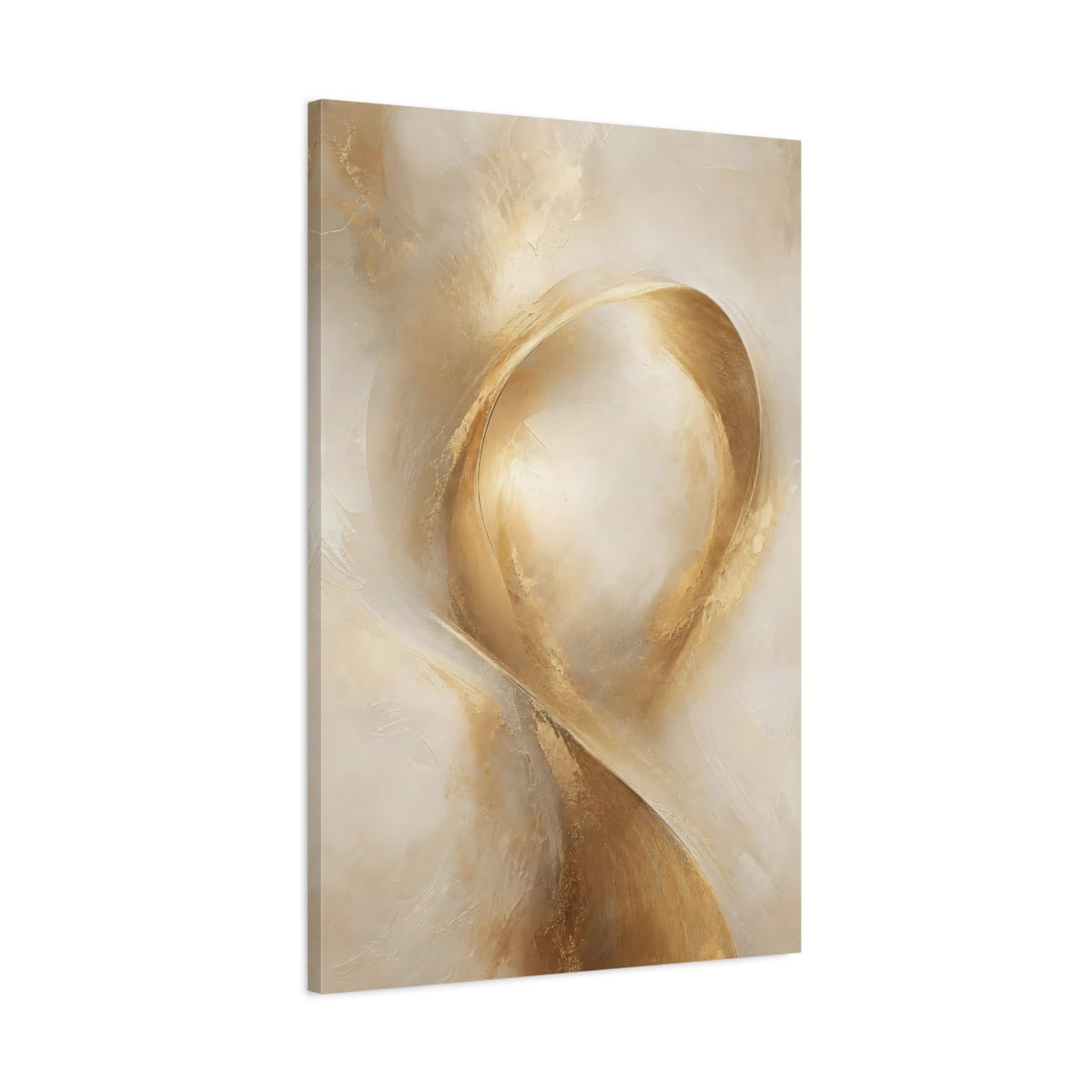 Main Mockup. Abstract Abstract Swirls Gold And Beige shown as stretched canvas wall art