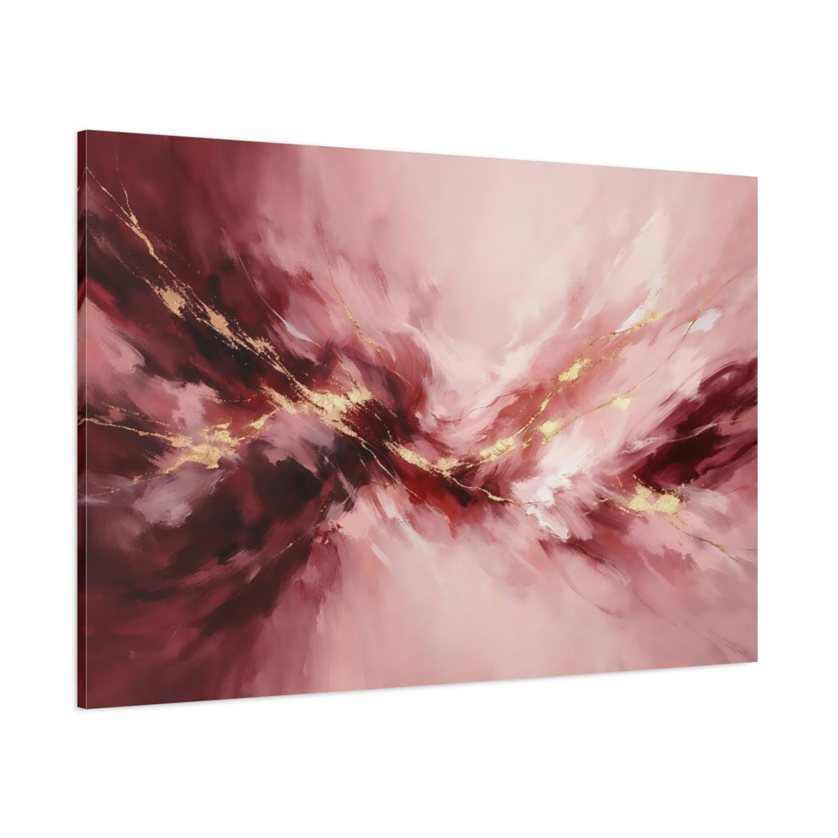 Main Mockup. Abstract Abstract Swirls Pink Gold Abstract shown as stretched canvas wall art