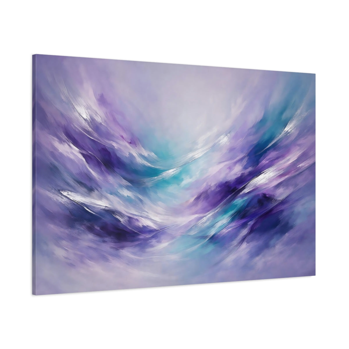 Main Mockup. Abstract Abstract Swirls Purple And Teal shown as stretched canvas wall art