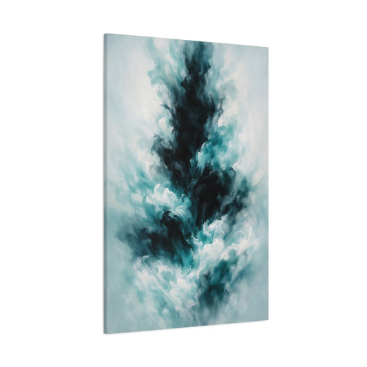Main Mockup. Abstract Abstract Swirls Teal Black Abstract shown as stretched canvas wall art