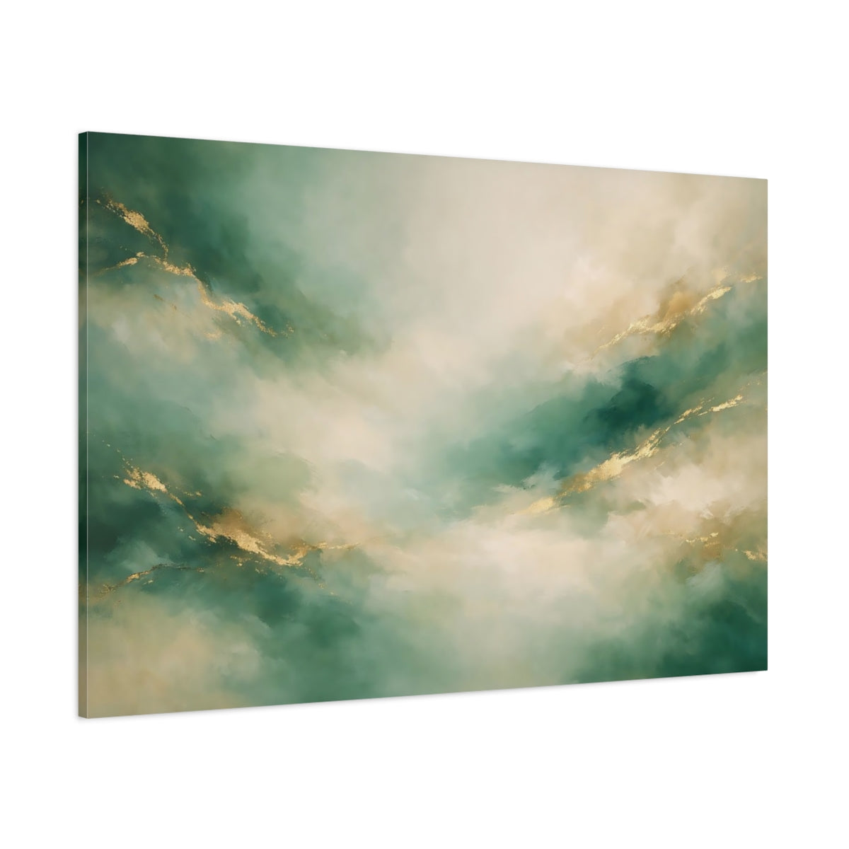 Main Mockup. Abstract Abstract Swirls Teal Gold Abstract shown as stretched canvas wall art