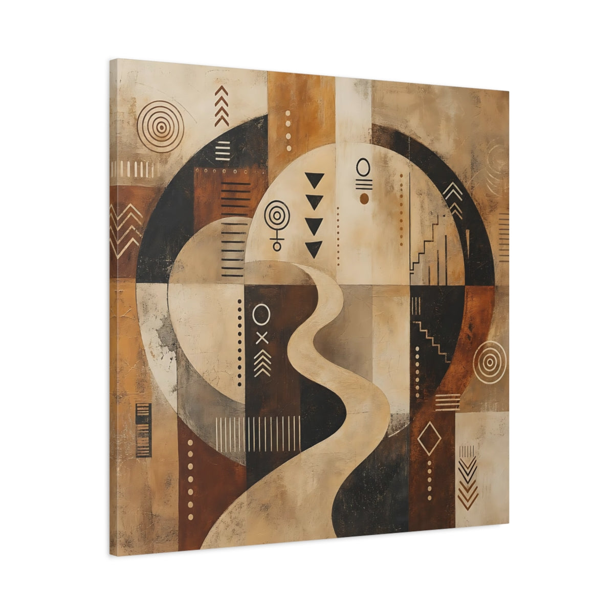 Main Mockup. Abstract Abstract Symbols Brown Beige Black shown as stretched canvas wall art
