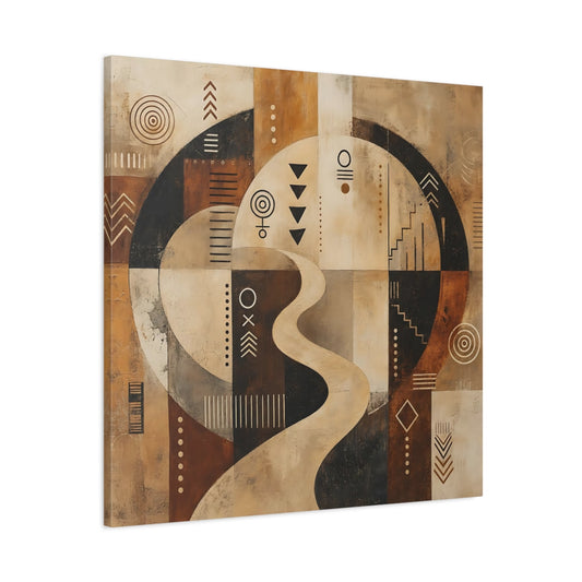 Main Mockup. Abstract Abstract Symbols Brown Beige Black shown as stretched canvas wall art