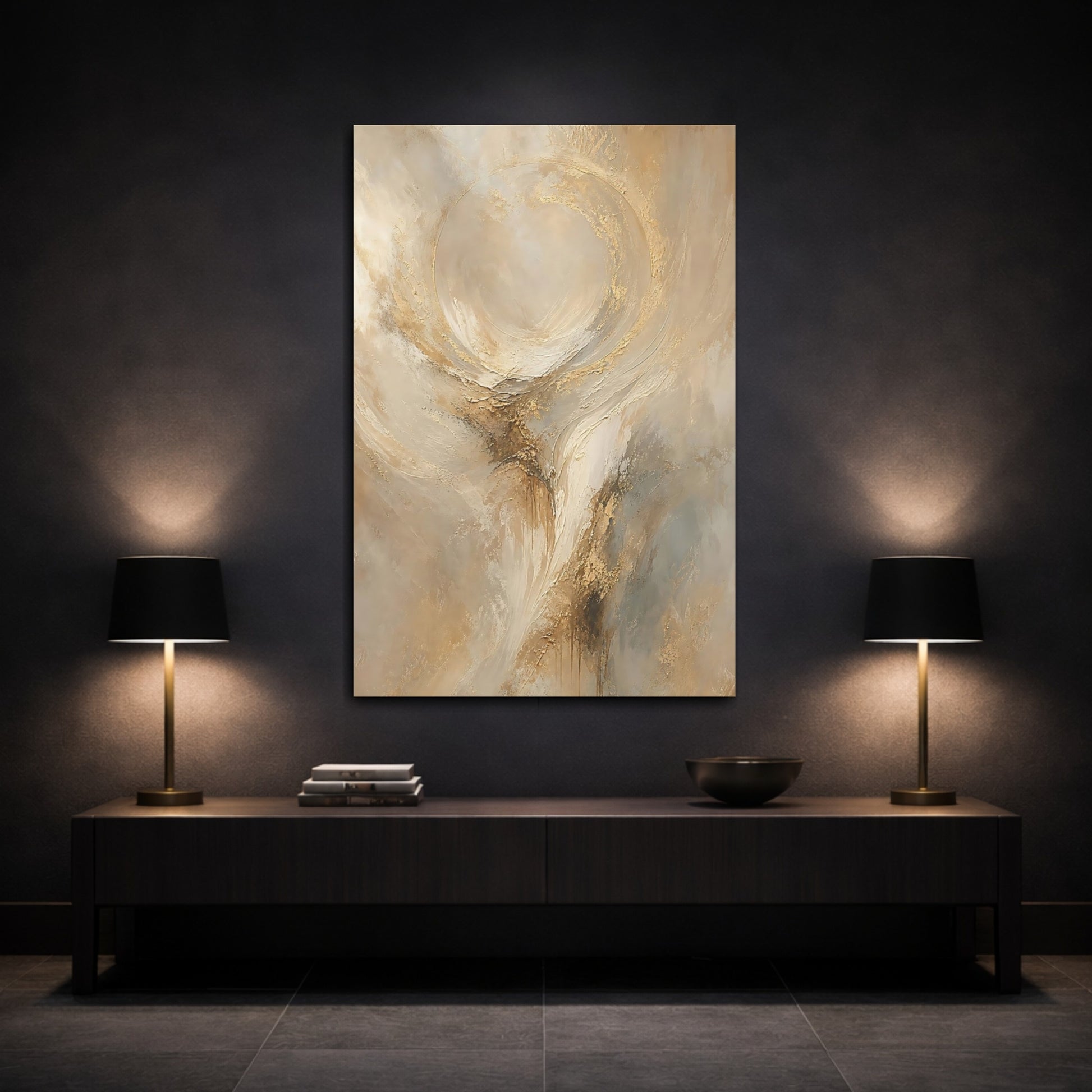 Mockup 3. Abstract Abstract Texture Abstract Gold And Beige shown as stretched canvas wall art