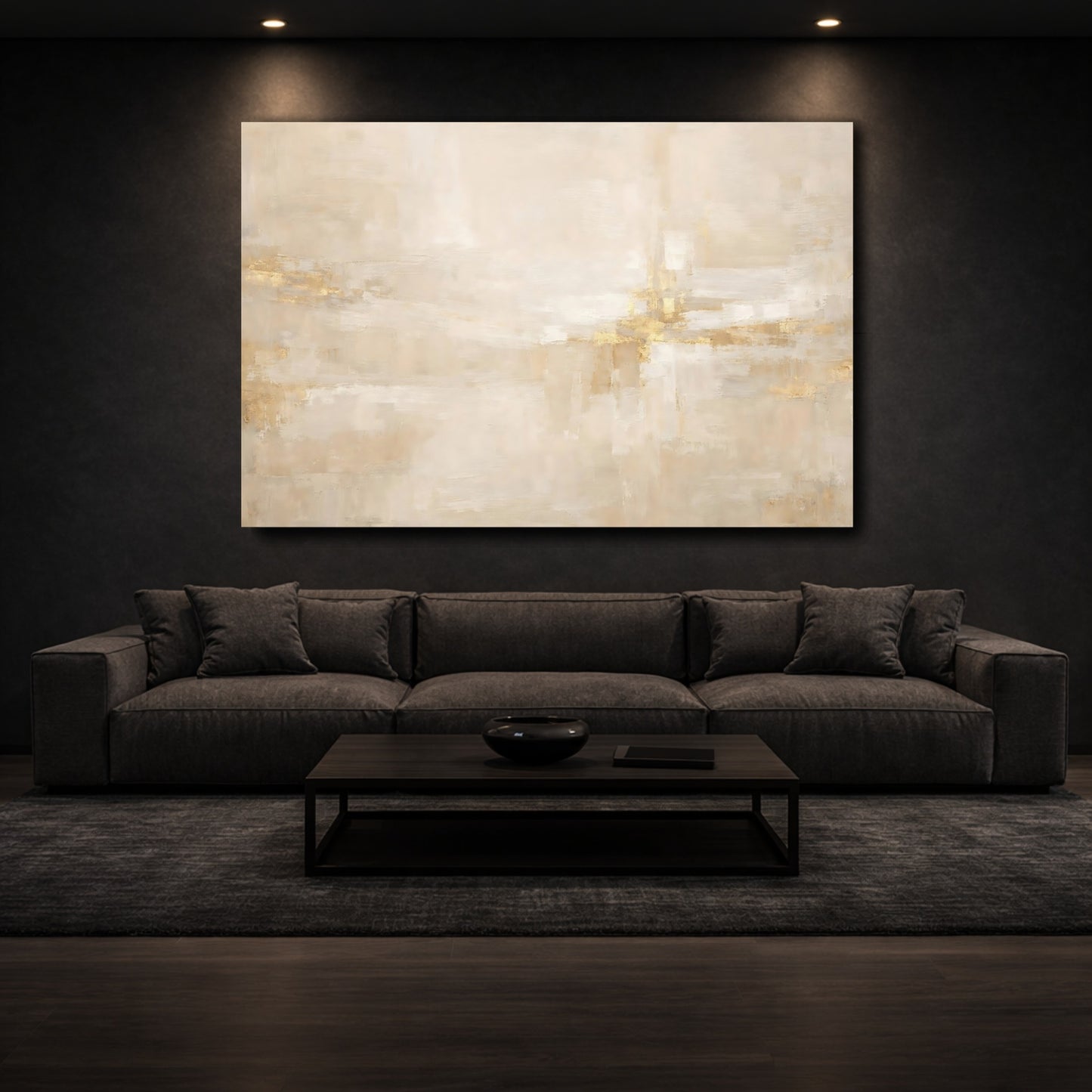 Mockup 2. Abstract Abstract Texture Beige And Gold shown as stretched canvas wall art