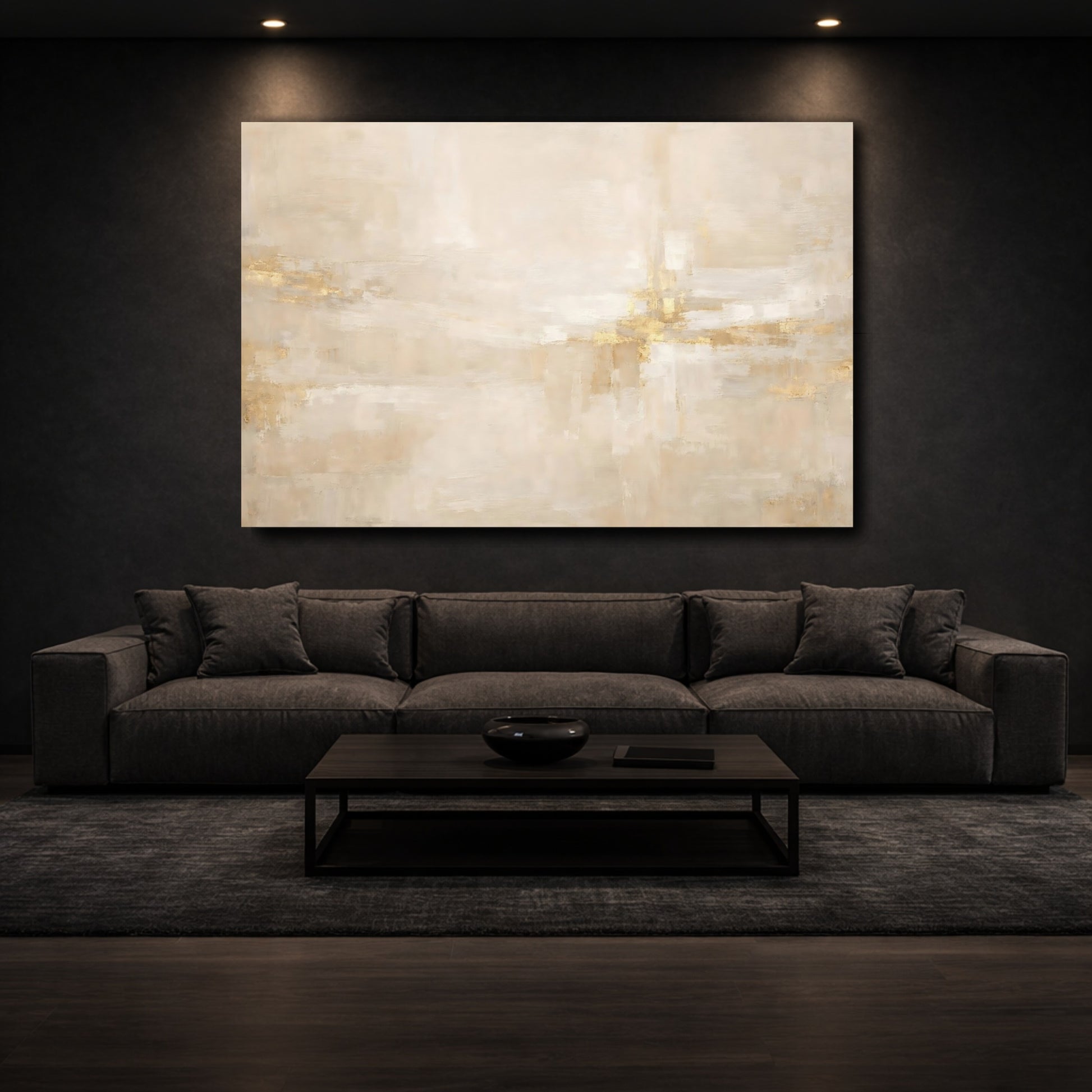 Mockup 2. Abstract Abstract Texture Beige And Gold shown as stretched canvas wall art