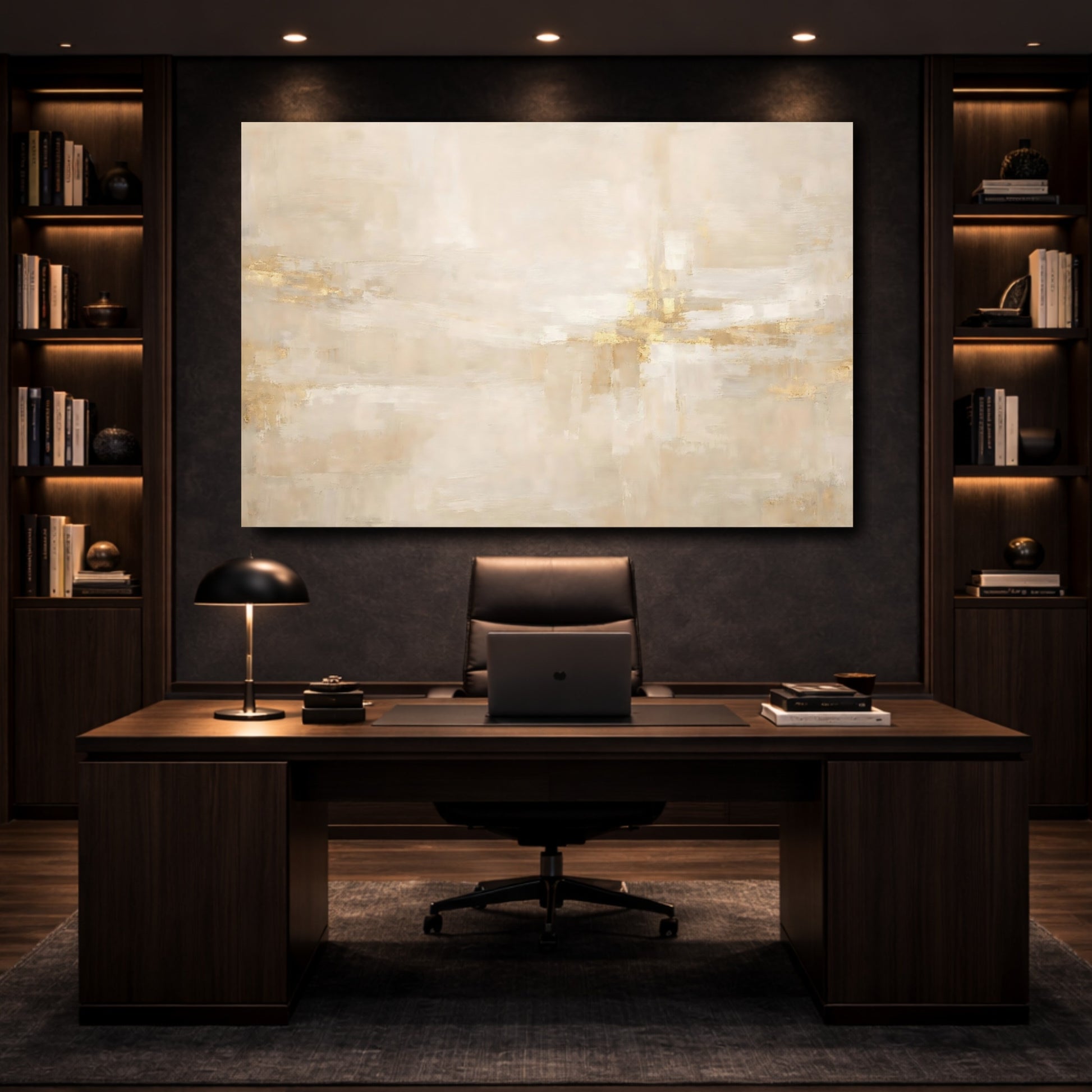 Mockup 4. Abstract Abstract Texture Beige And Gold shown as stretched canvas wall art