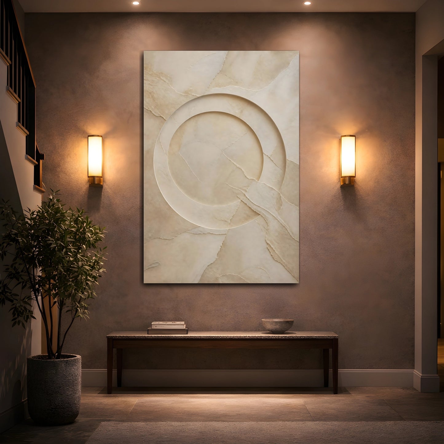 Mockup 2. Abstract Abstract Texture Beige And Tan shown as stretched canvas wall art