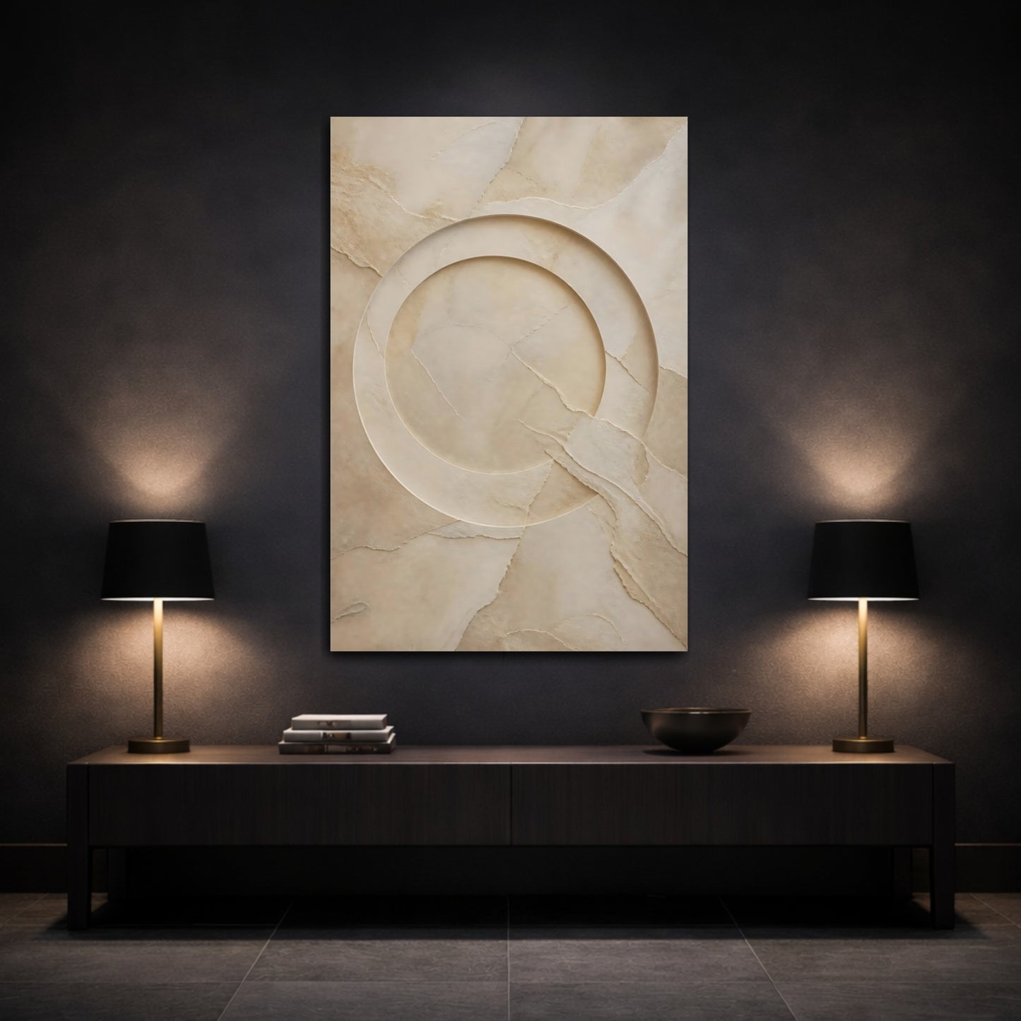 Mockup 3. Abstract Abstract Texture Beige And Tan shown as stretched canvas wall art