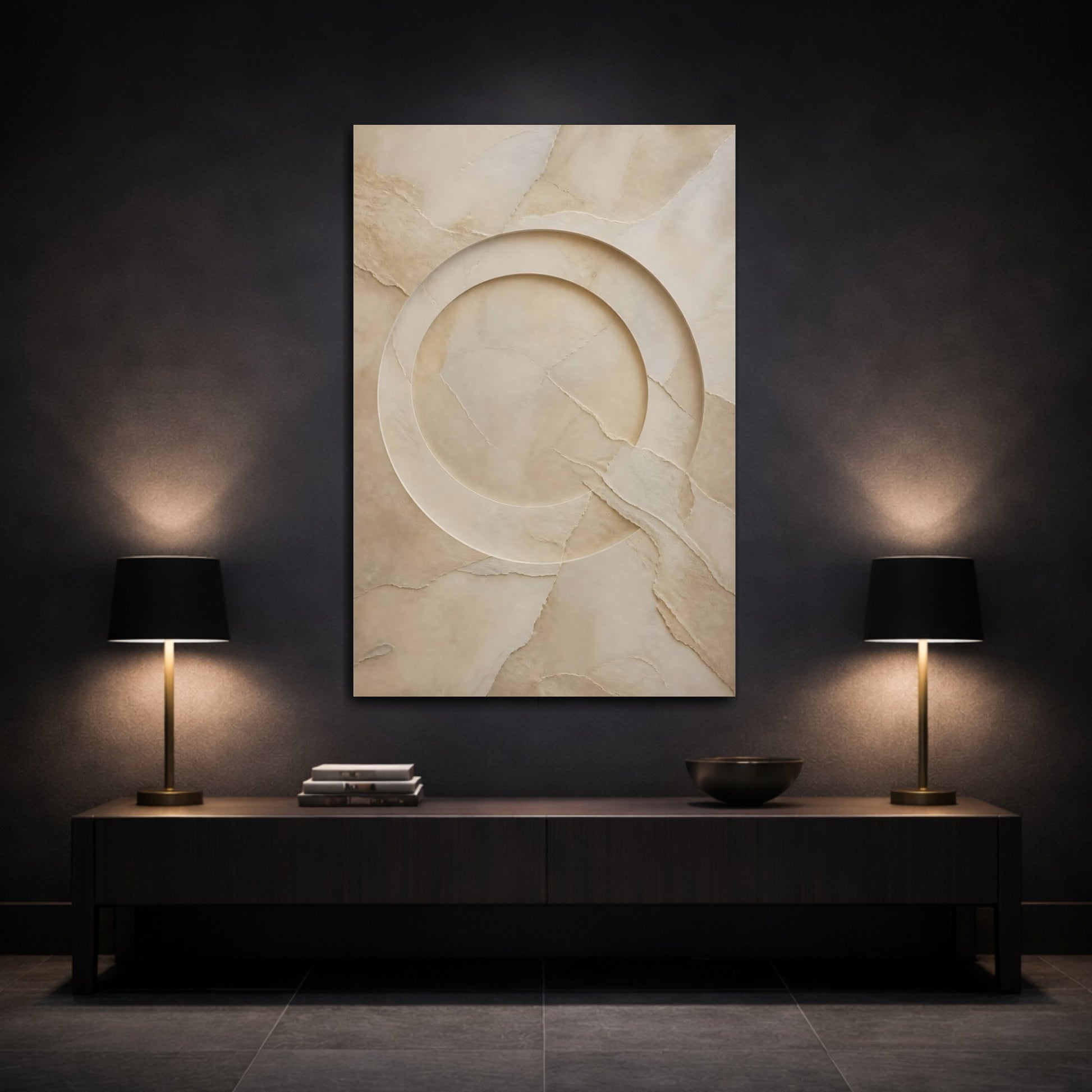 Mockup 3. Abstract Abstract Texture Beige And Tan shown as stretched canvas wall art