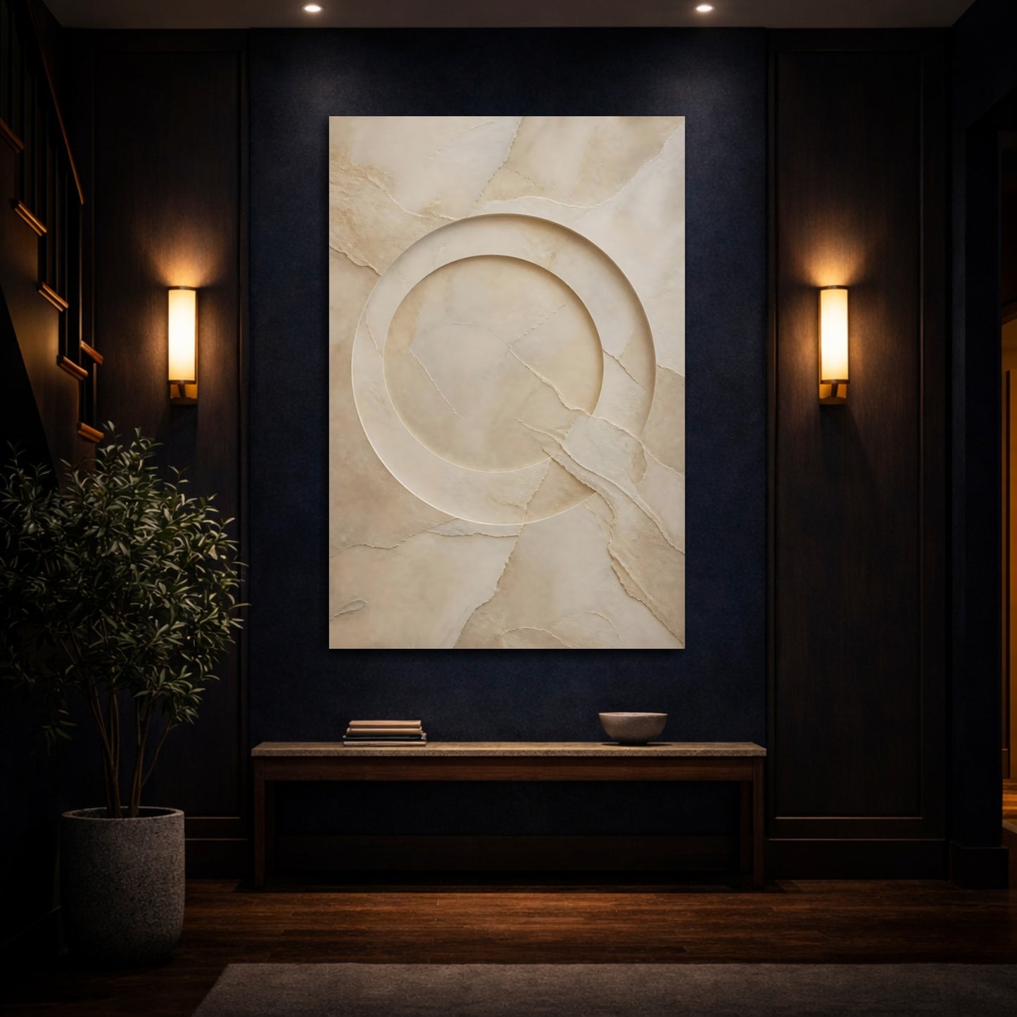 Mockup 4. Abstract Abstract Texture Beige And Tan shown as stretched canvas wall art