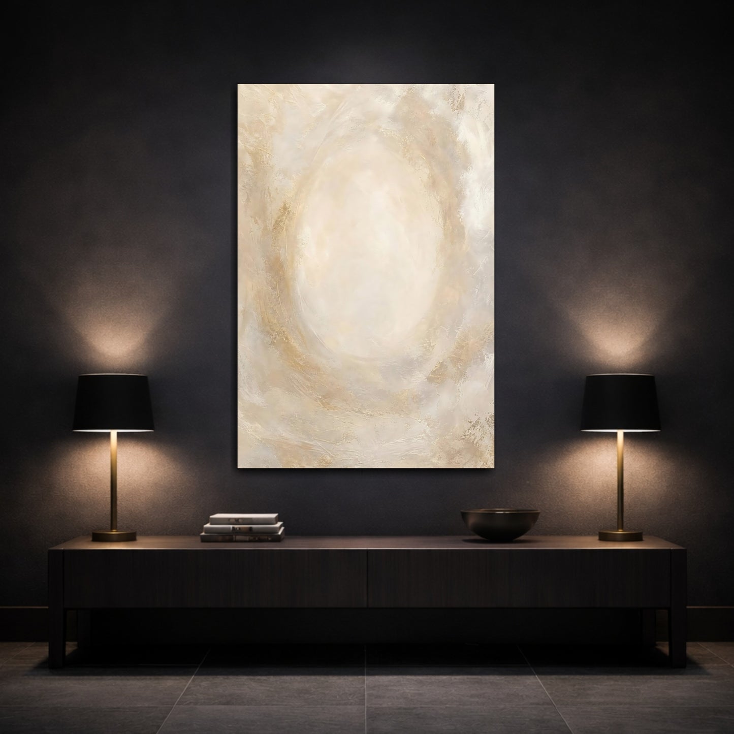 Mockup 3. Abstract Abstract Texture Beige Gold Abstract shown as stretched canvas wall art