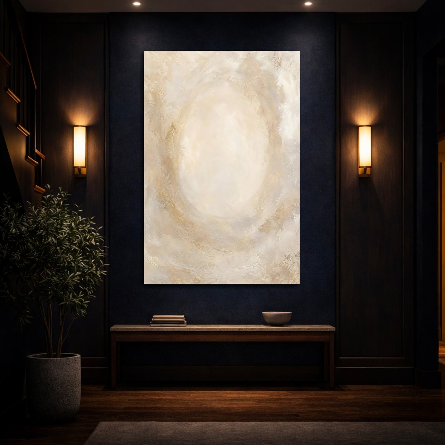 Mockup 4. Abstract Abstract Texture Beige Gold Abstract shown as stretched canvas wall art