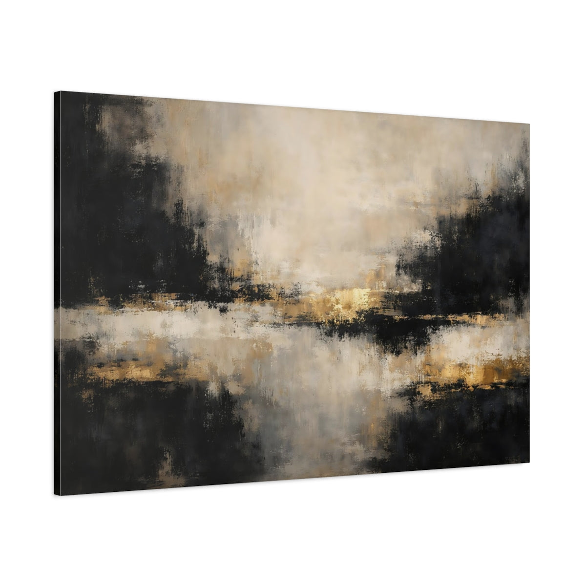 Main Mockup. Abstract Abstract Texture Black Gold Abstract shown as stretched canvas wall art