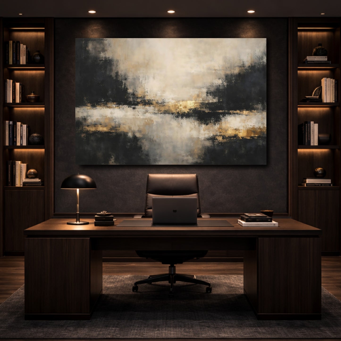 Mockup 4. Abstract Abstract Texture Black Gold Abstract shown as stretched canvas wall art