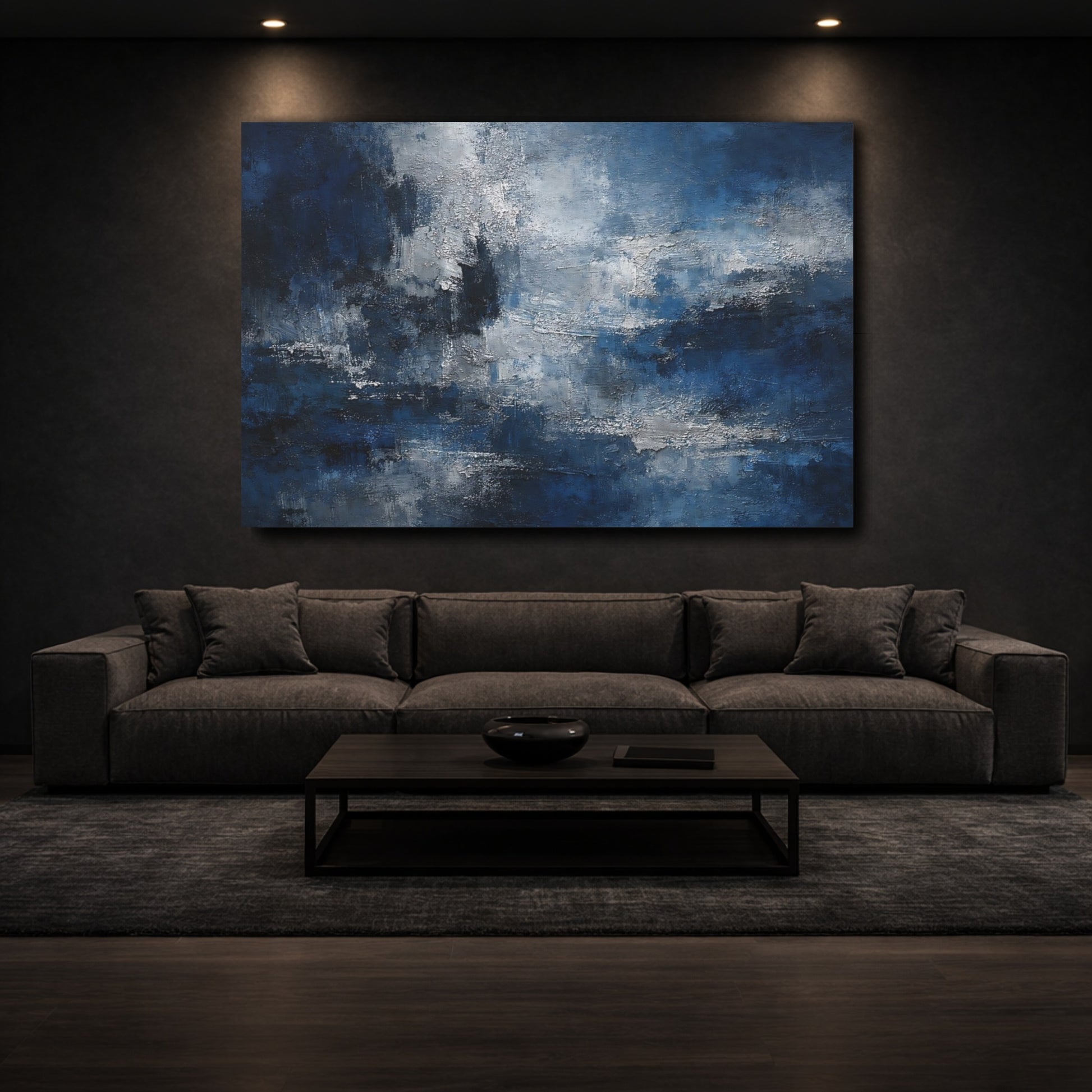 Mockup 2. Abstract Abstract Texture Blue Abstract shown as stretched canvas wall art