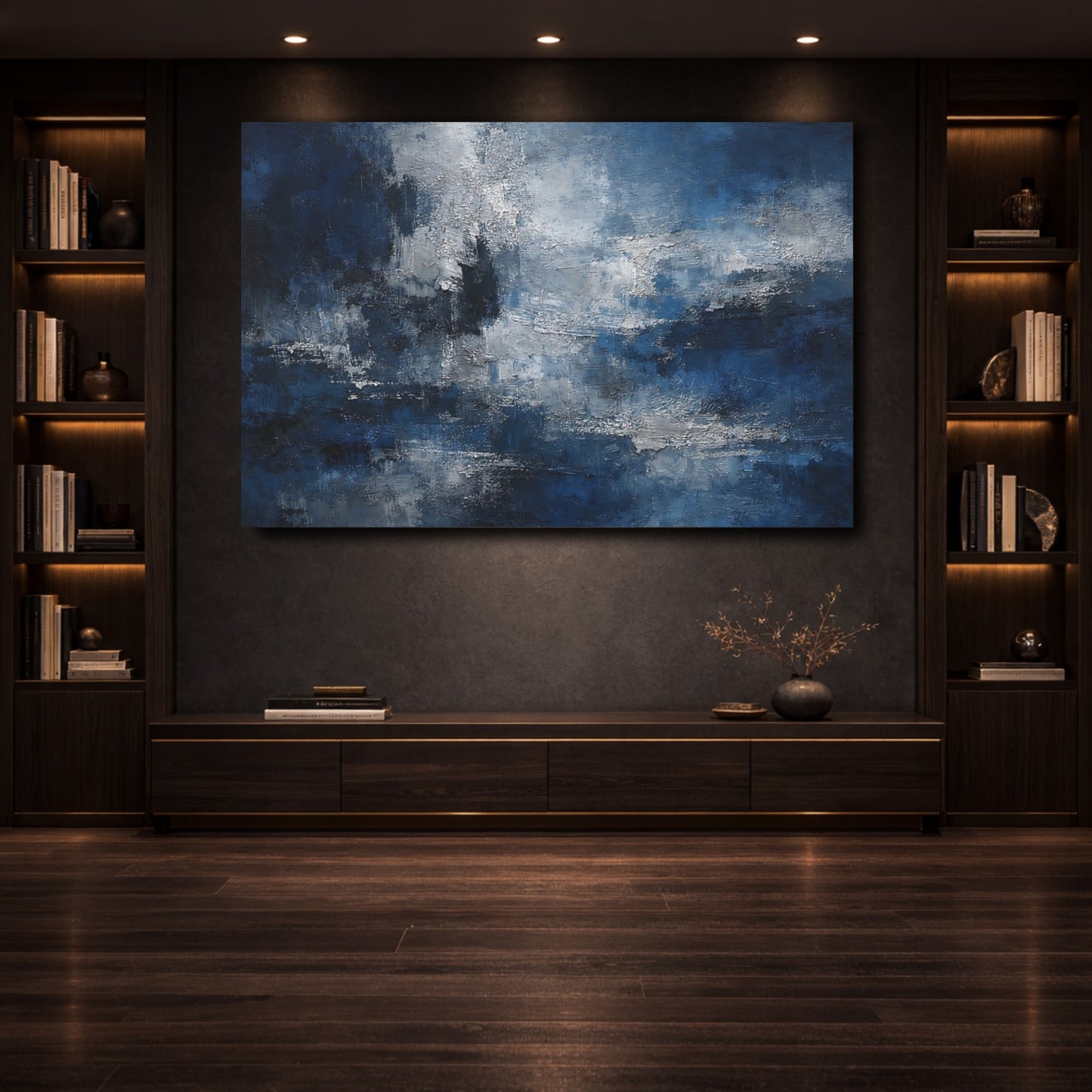 Mockup 3. Abstract Abstract Texture Blue Abstract shown as stretched canvas wall art