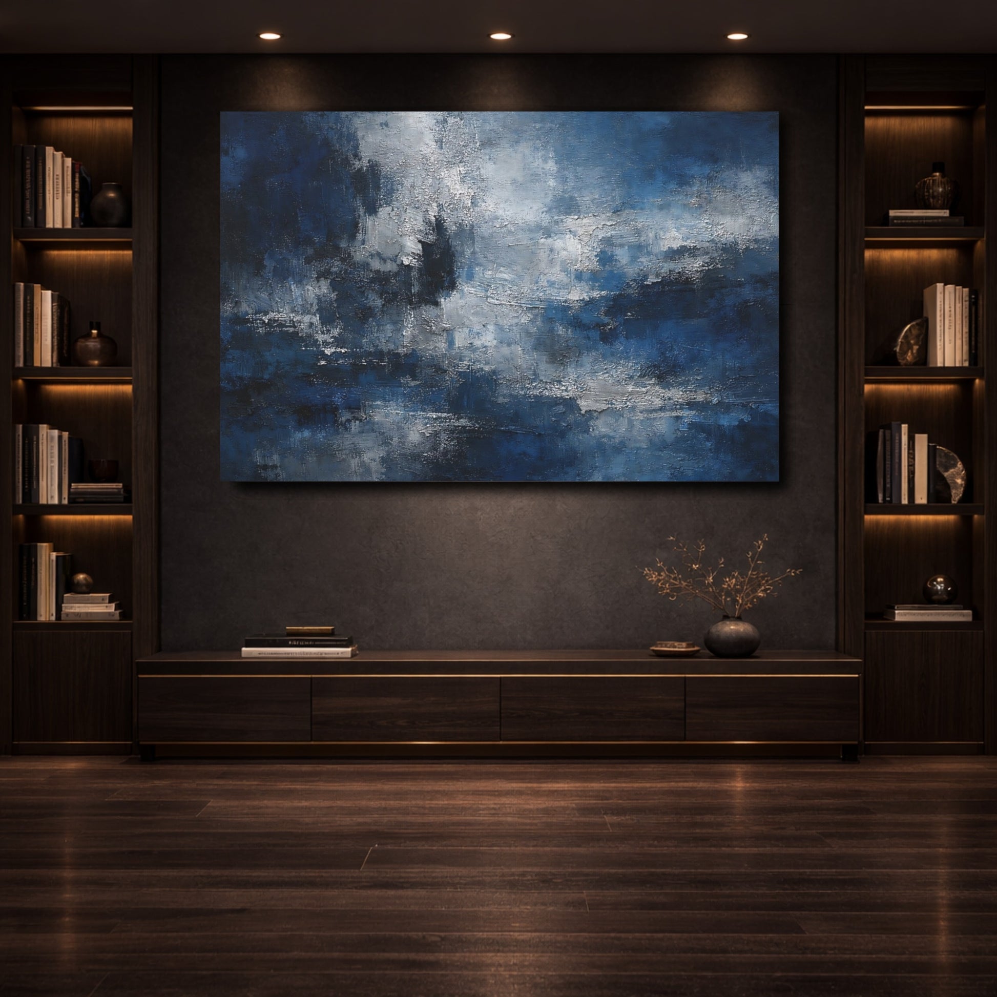 Mockup 3. Abstract Abstract Texture Blue Abstract shown as stretched canvas wall art