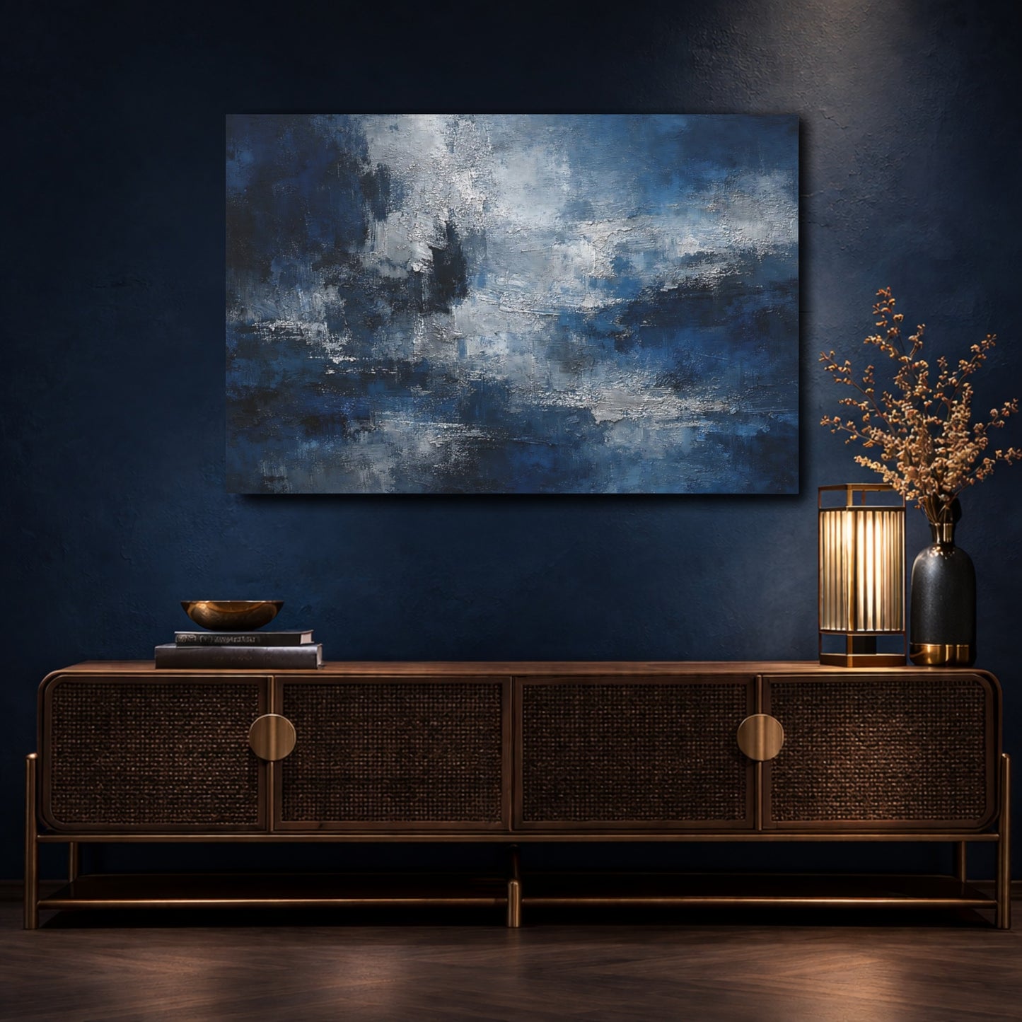 Mockup 4. Abstract Abstract Texture Blue Abstract shown as stretched canvas wall art