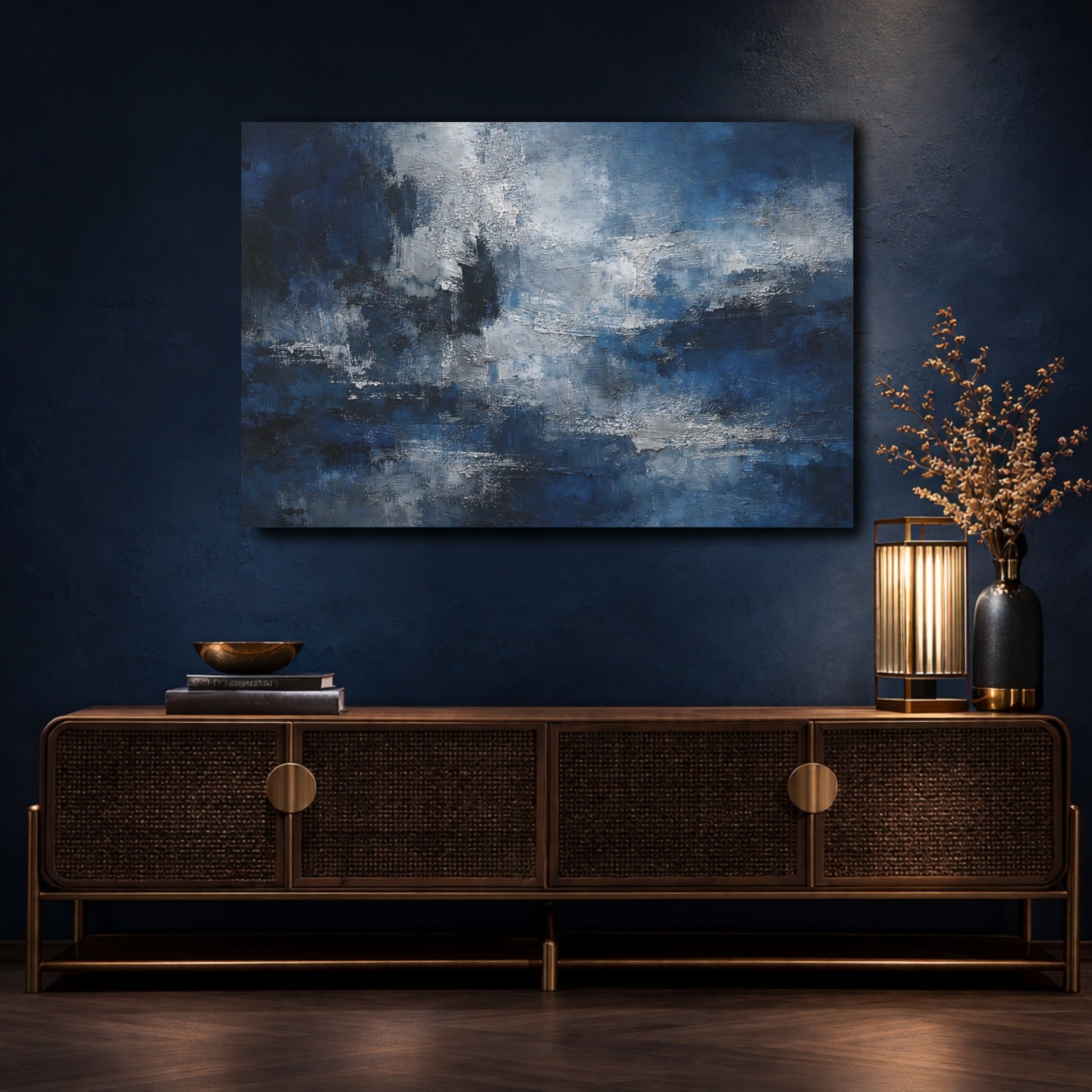 Mockup 4. Abstract Abstract Texture Blue Abstract shown as stretched canvas wall art