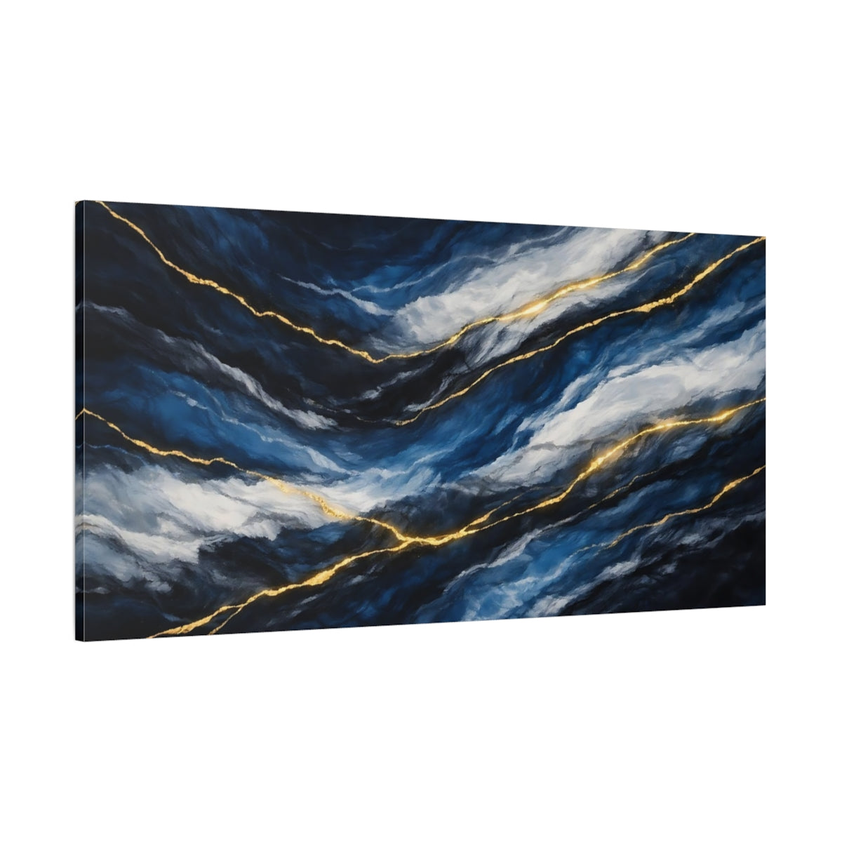 Main Mockup. Abstract Abstract Texture Blue And Gold shown as stretched canvas wall art