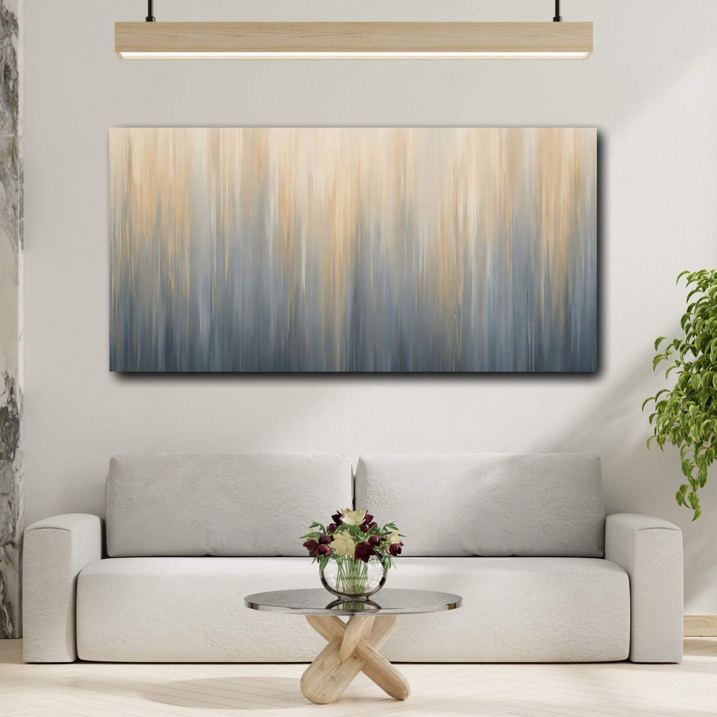 Mockup 3. Abstract Abstract Texture Blue And Gold shown as stretched canvas wall art