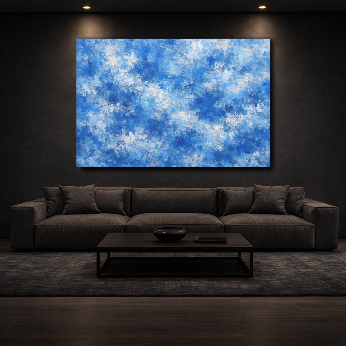 Mockup 2. Abstract Abstract Texture Blue And White shown as stretched canvas wall art