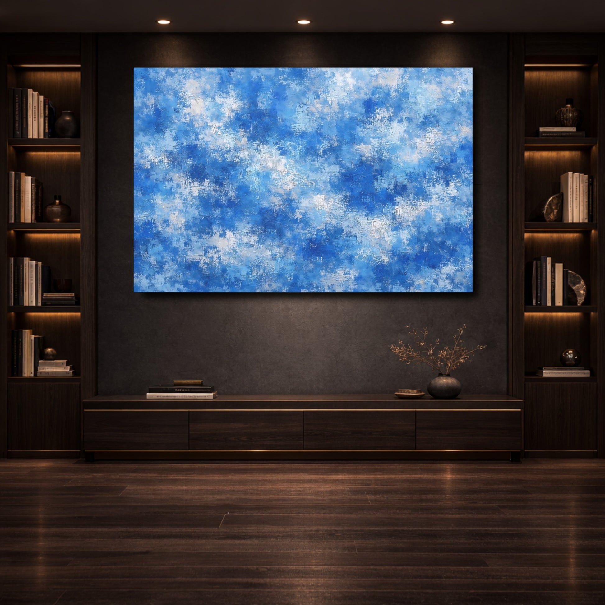 Mockup 3. Abstract Abstract Texture Blue And White shown as stretched canvas wall art