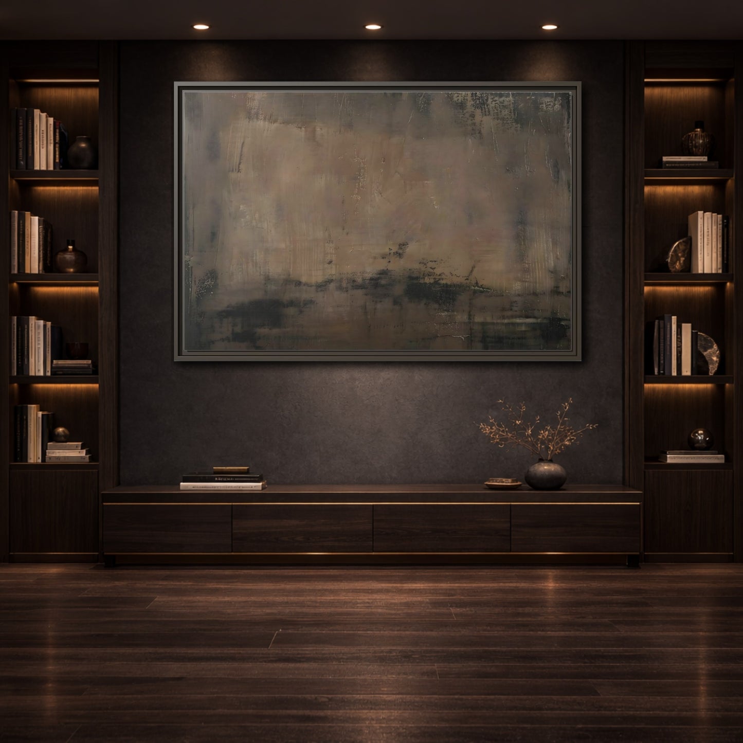 Mockup 3. Abstract Abstract Texture Brown And Black shown as stretched canvas wall art
