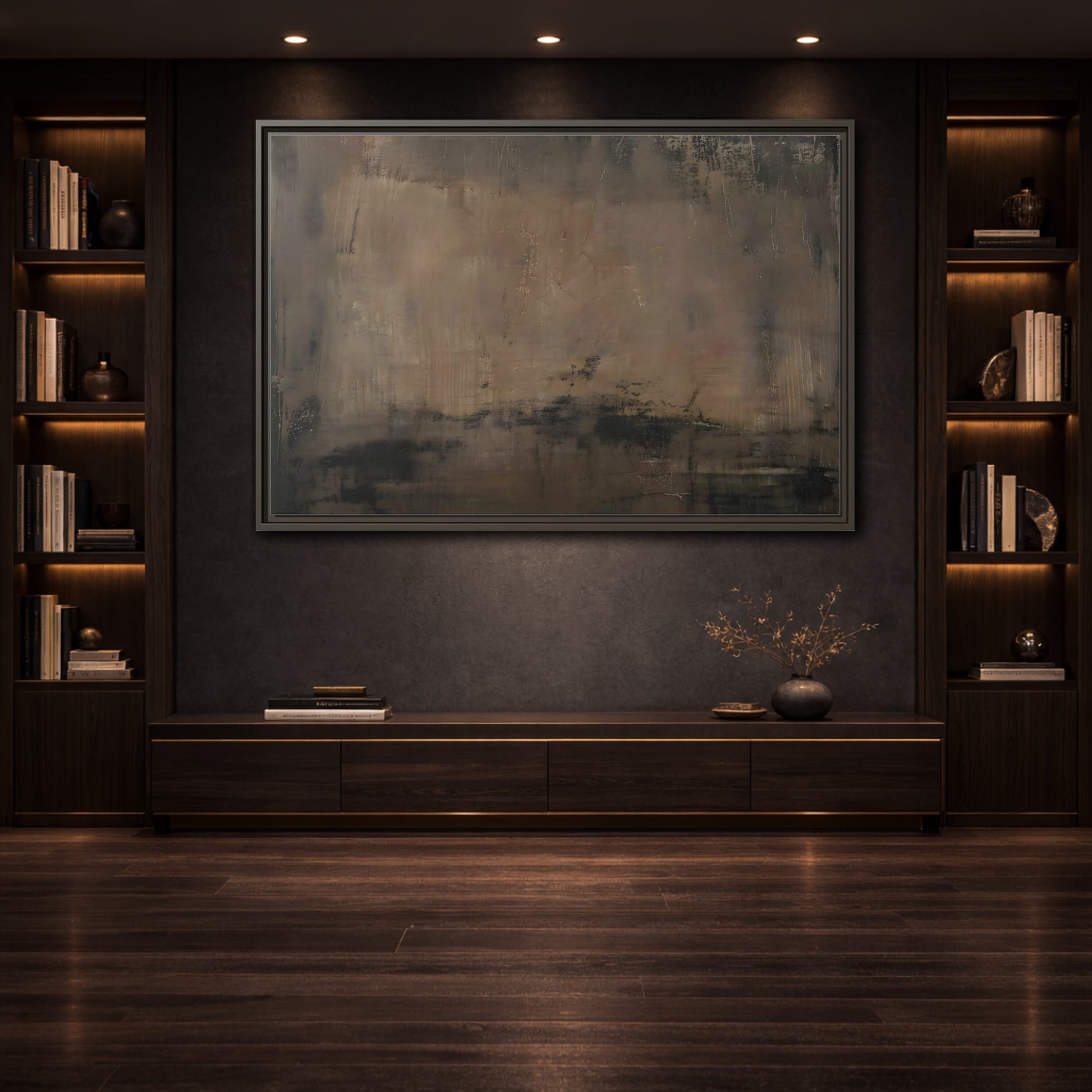 Mockup 3. Abstract Abstract Texture Brown And Black shown as stretched canvas wall art