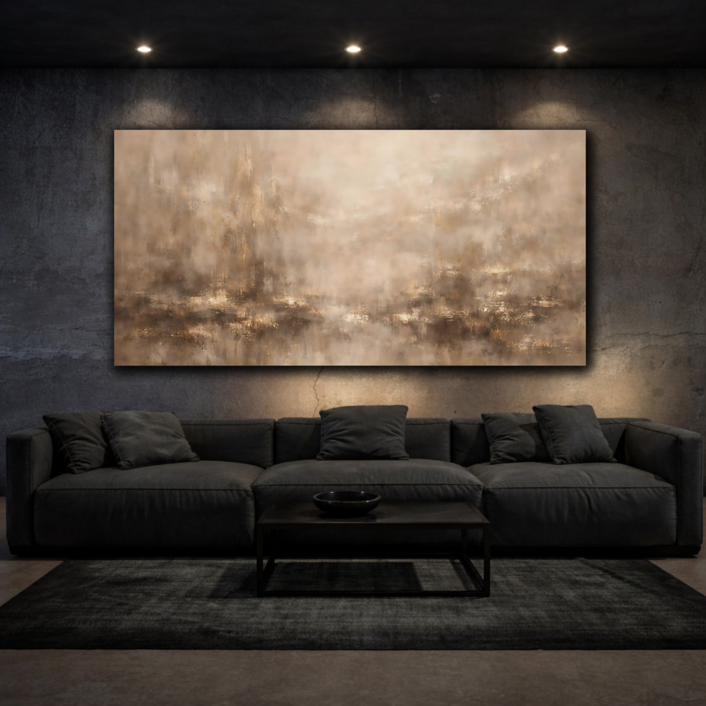 Mockup 2. Abstract Abstract Texture Brown And Gold shown as stretched canvas wall art