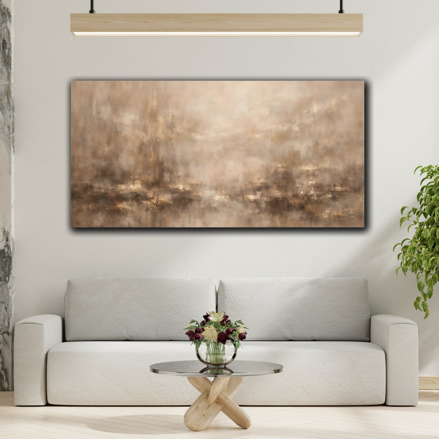 Mockup 3. Abstract Abstract Texture Brown And Gold shown as stretched canvas wall art