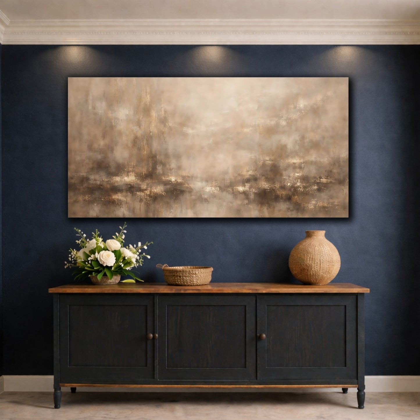 Mockup 4. Abstract Abstract Texture Brown And Gold shown as stretched canvas wall art