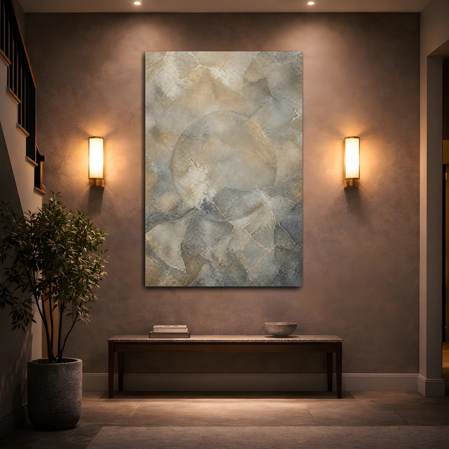 Mockup 2. Abstract Abstract Texture Brown And Grey shown as stretched canvas wall art