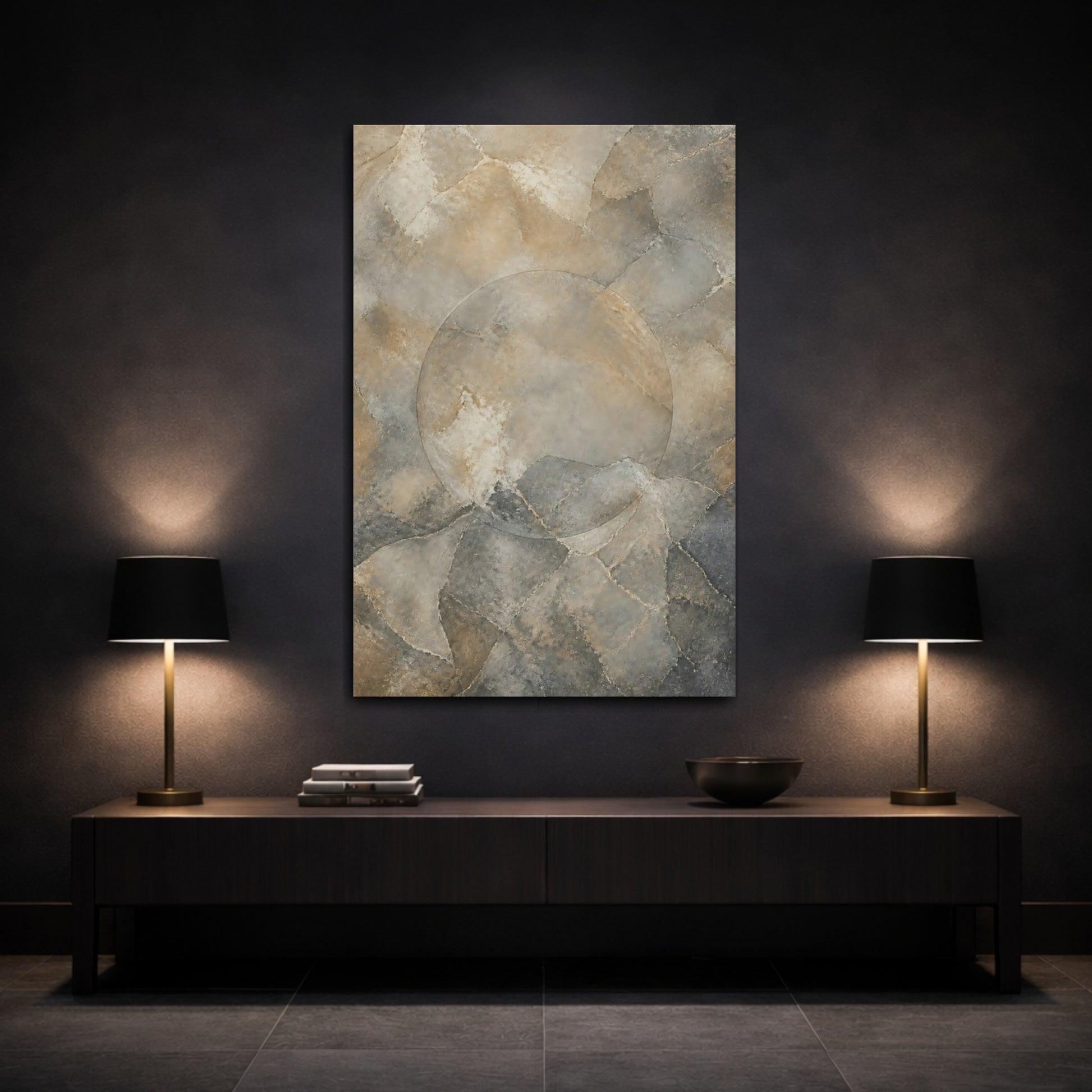 Mockup 3. Abstract Abstract Texture Brown And Grey shown as stretched canvas wall art