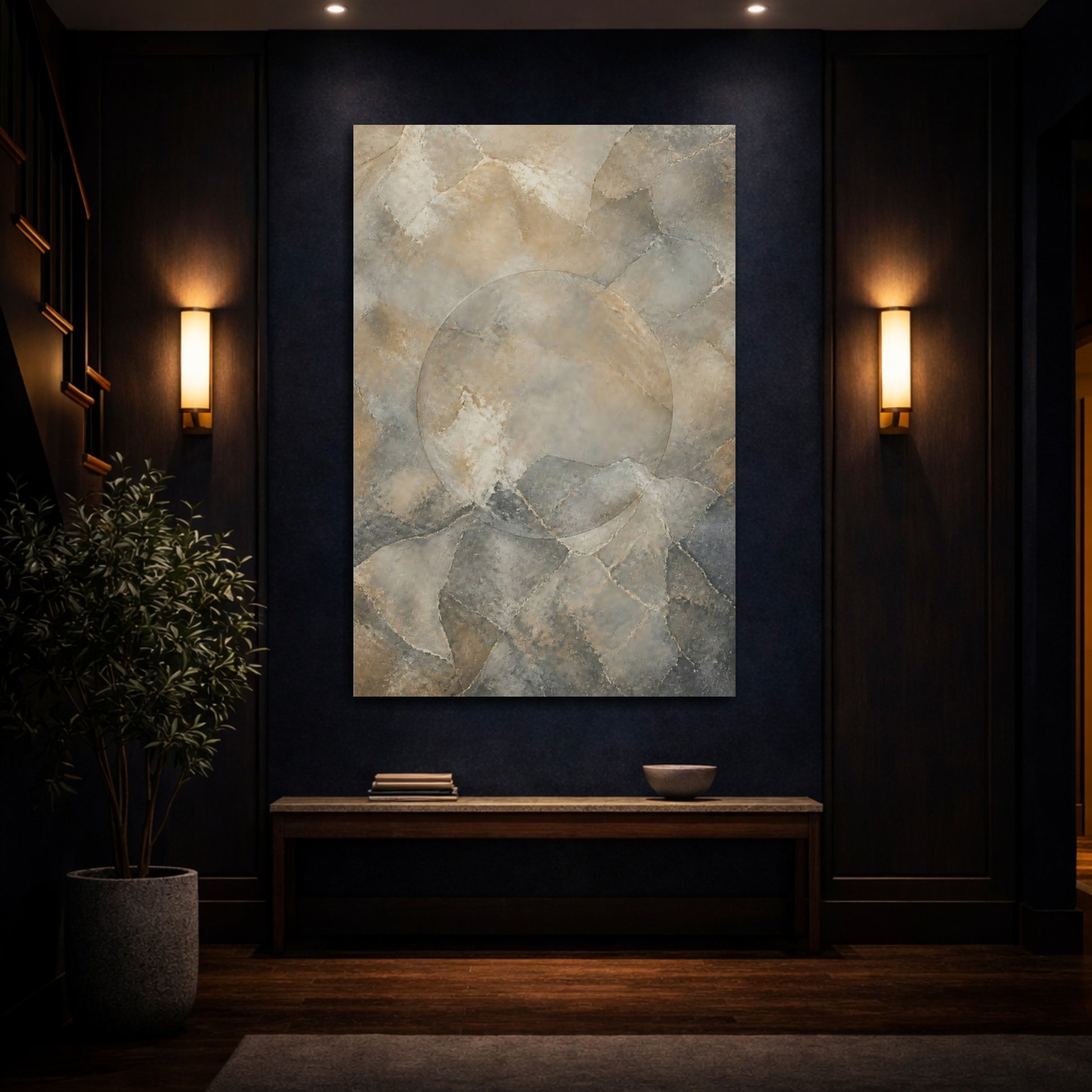 Mockup 4. Abstract Abstract Texture Brown And Grey shown as stretched canvas wall art