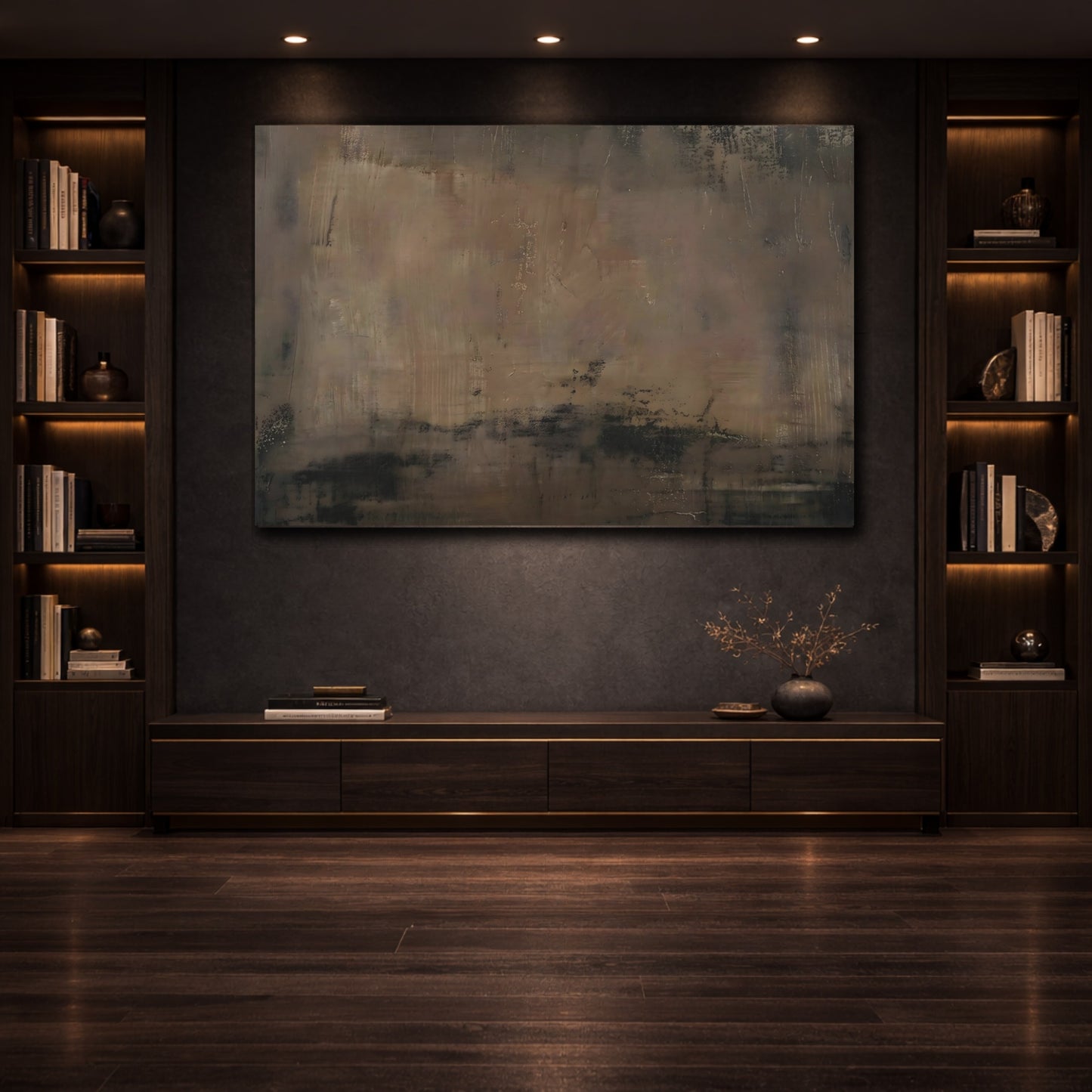 Abstract Abstract Texture Brown Black Abstract shown as front canvas room wall art