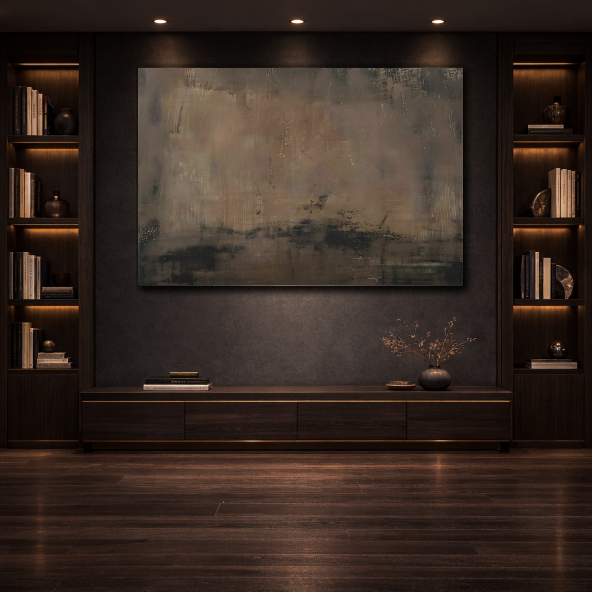 Abstract Abstract Texture Brown Black Abstract shown as front canvas room wall art