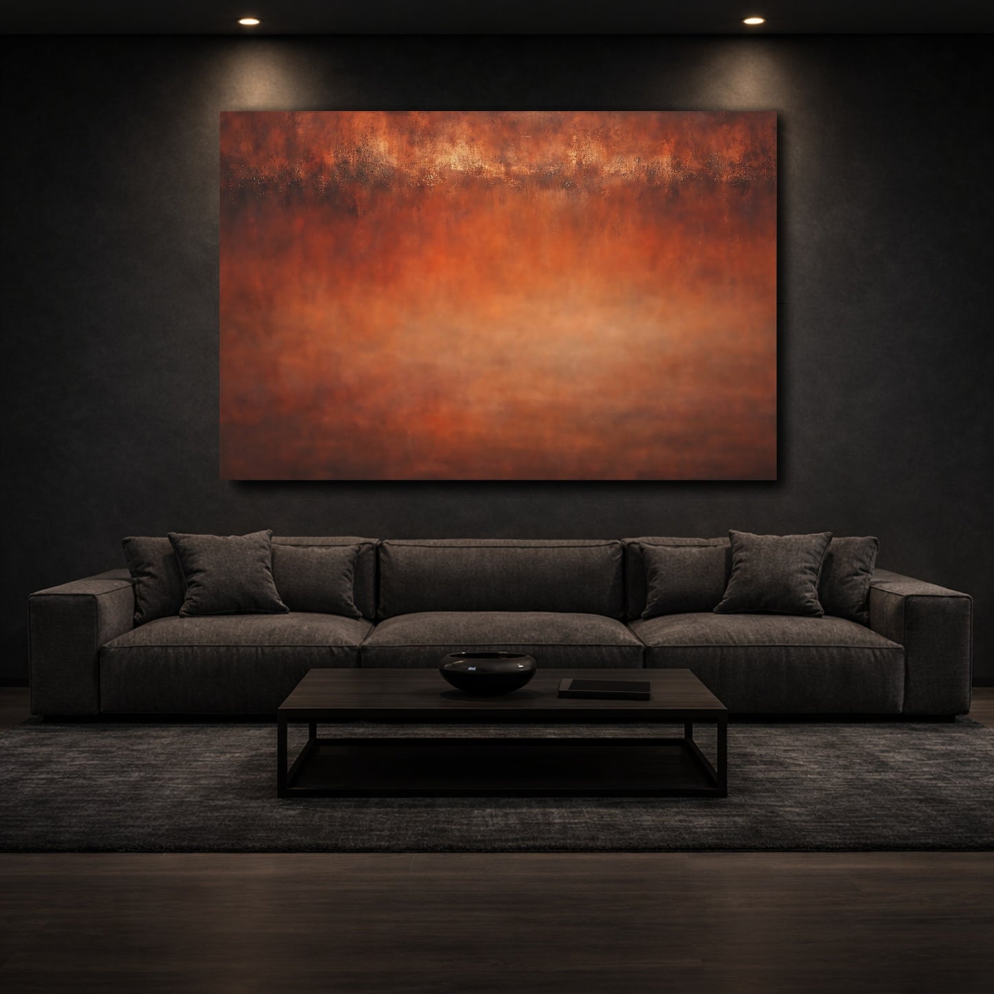 Mockup 2. Abstract Abstract Texture Burnt Orange Abstract shown as stretched canvas wall art