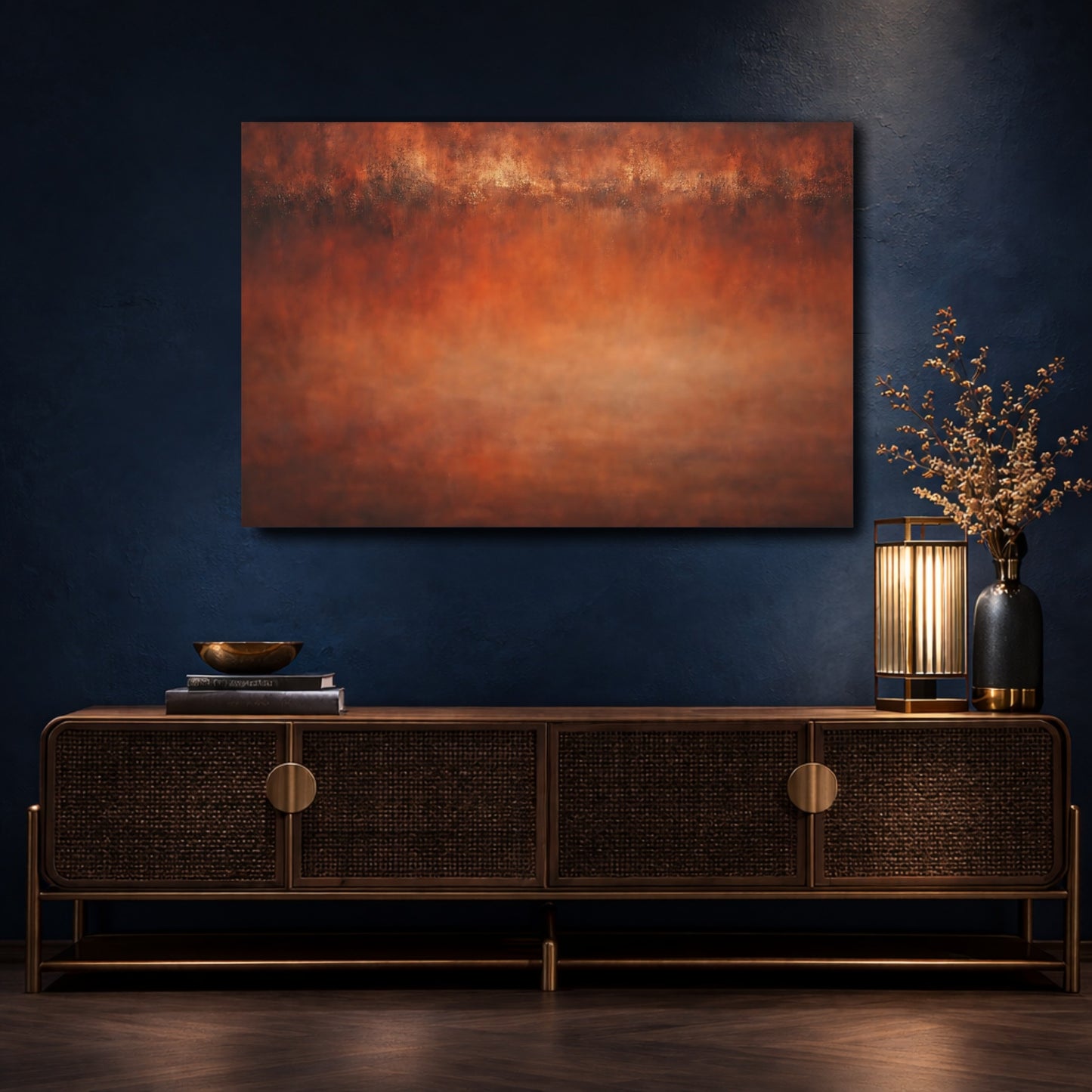 Mockup 4. Abstract Abstract Texture Burnt Orange Abstract shown as stretched canvas wall art