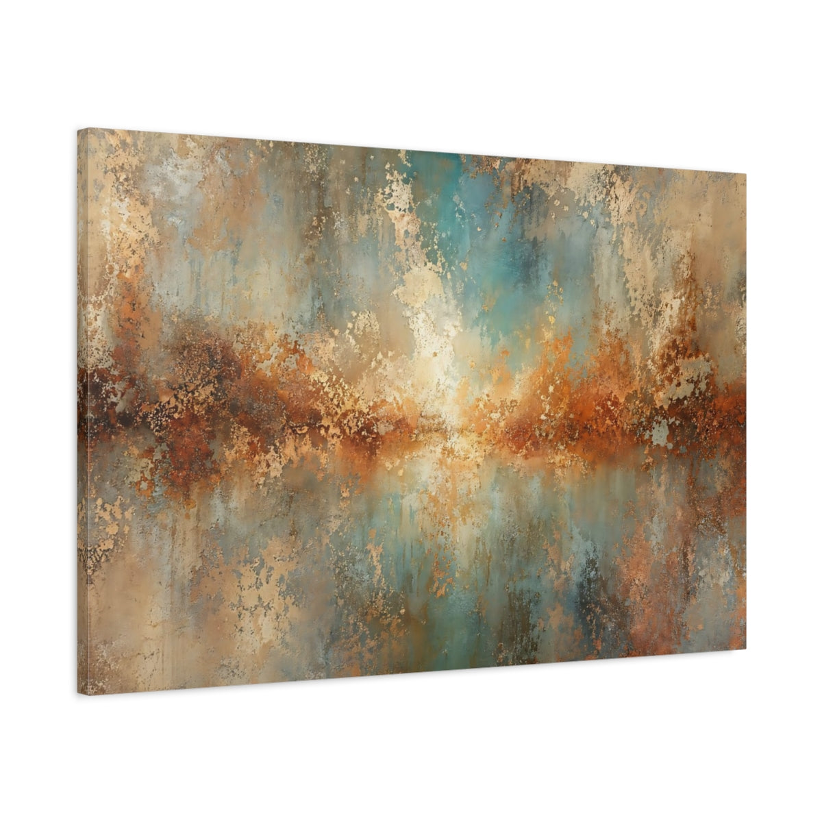 Main Mockup. Abstract Abstract Texture Copper Teal Patina shown as stretched canvas wall art