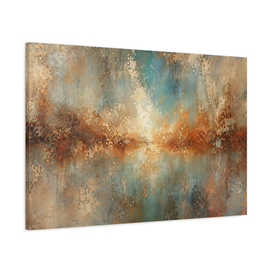 Main Mockup. Abstract Abstract Texture Copper Teal Patina shown as stretched canvas wall art