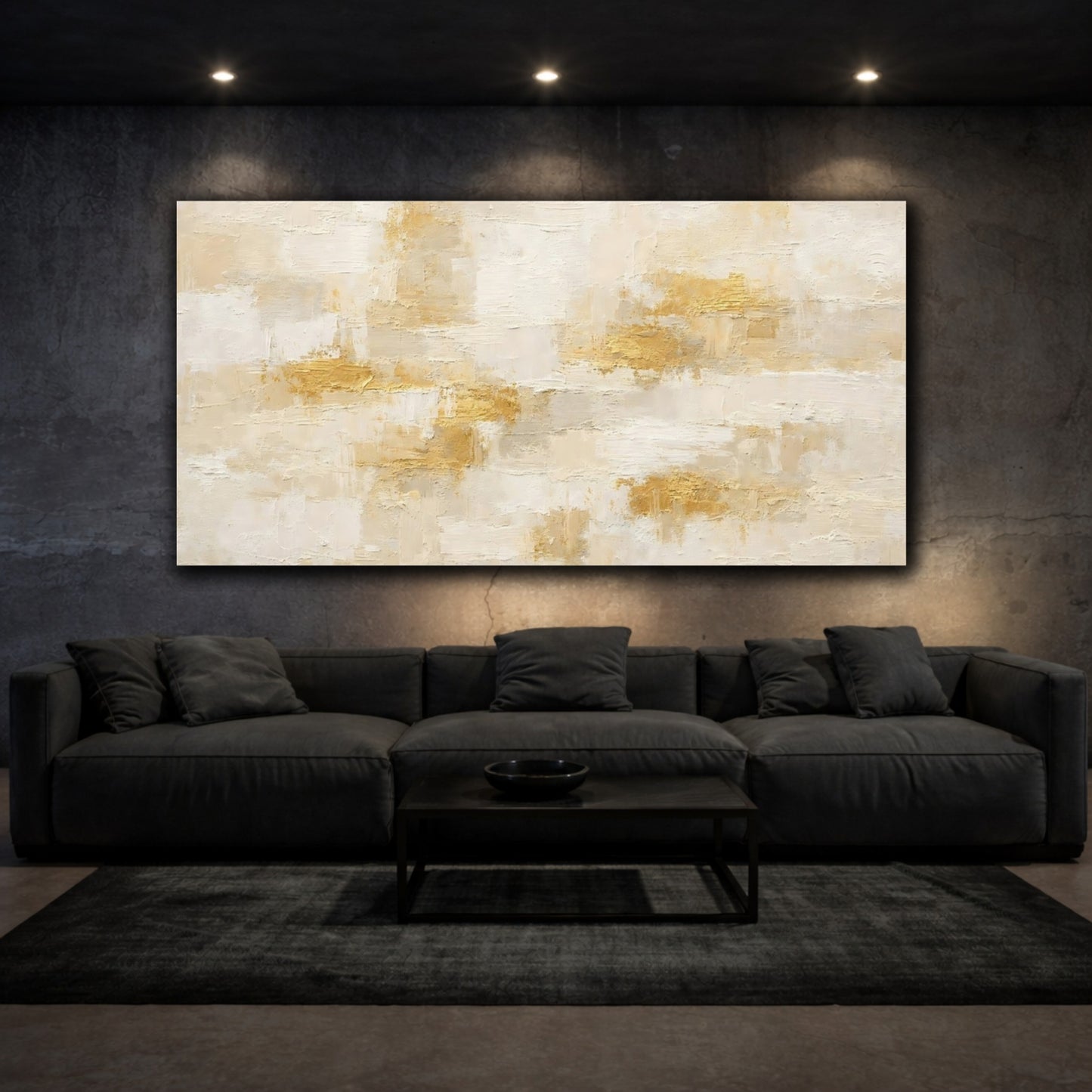 Mockup 2. Abstract Abstract Texture Cream Gold Abstract shown as stretched canvas wall art